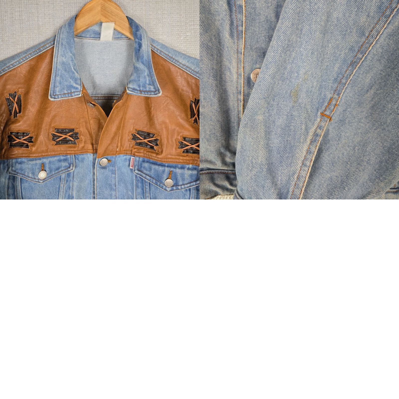 Denime SHOOTER VTG Mens Size Large Western Denim Leather Trucker Jacket Button Front Size US L / EU 52-54 / 3 - 10 Thumbnail