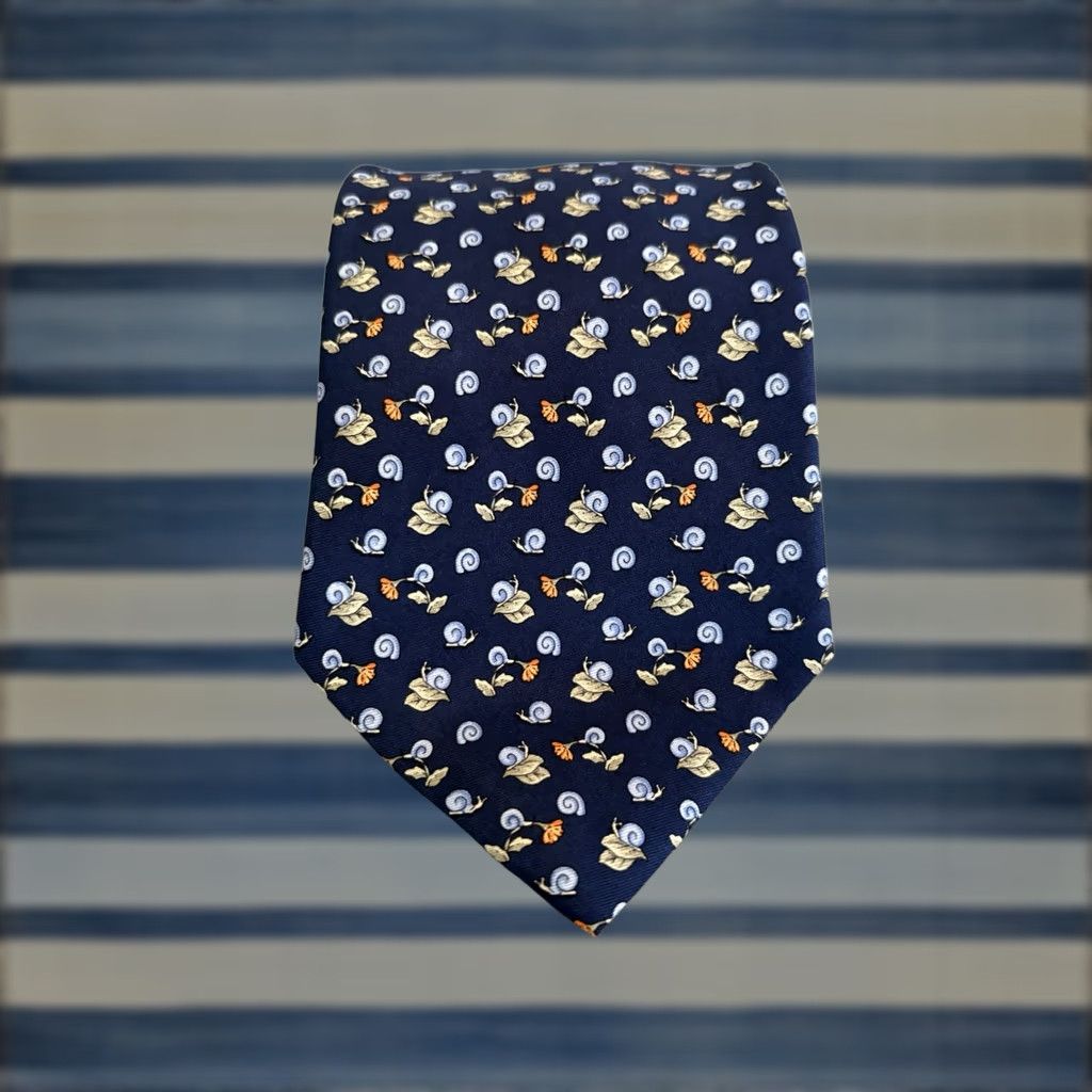 Vintage Barneys New York Tie Silk Blue Floral Snails Leaves Men Long 61" Italy Size ONE SIZE - 1 Thumbnail