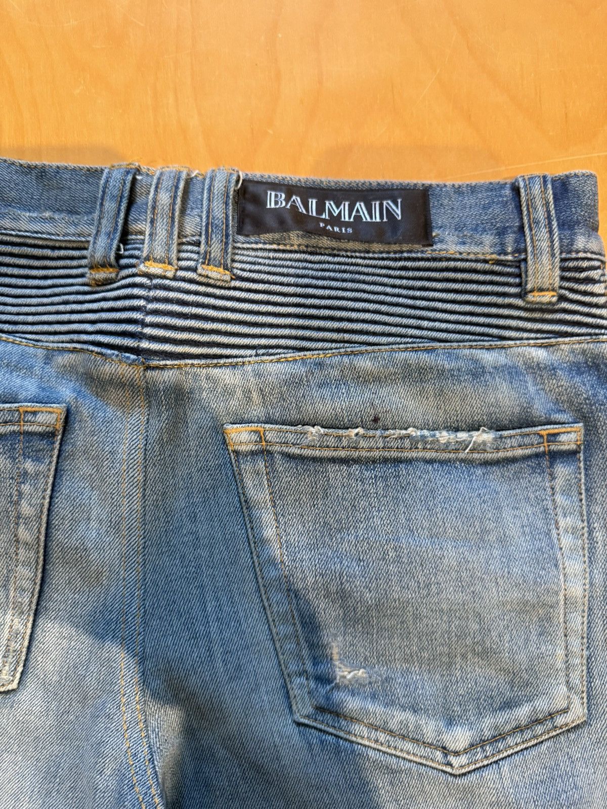 Balmain Balmain biker denim distressed blue fade Size US 31 - 13 Thumbnail