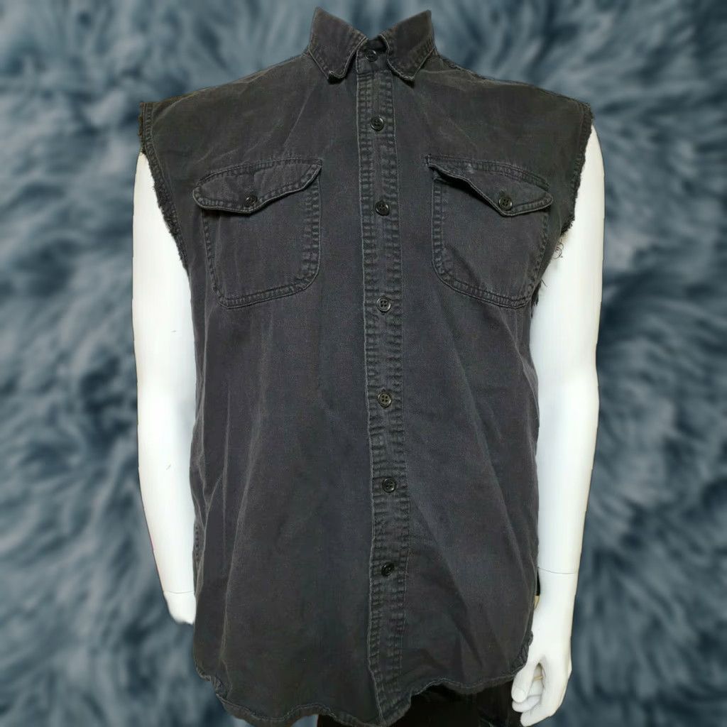 Vintage Lightning Clothing AM Leather Romulus MI Button-Down Sleeveless Shirt Black Large Mens Denim 100% Cotton Motorcycles Button-Up Shirt Size US L / EU 52-54 / 3 - 1 Thumbnail
