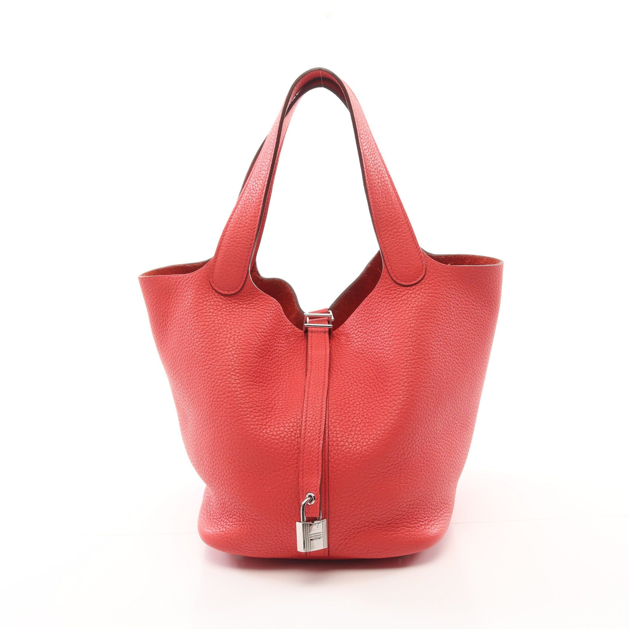 Hermes Hermes Picotane Lock Mm Bougainvillea Handbag Clemence Leather Coral Pink Silver Hardware □N Engraved Size ONE SIZE - 1 Thumbnail