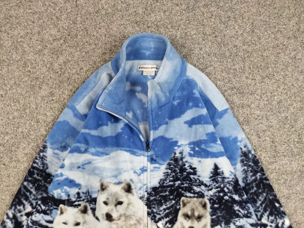 Japanese Brand Vintage 90's Fleece Zip Jacket Over Art Winter Wolf Hype Size US M / EU 48-50 / 2 - 2 Thumbnail