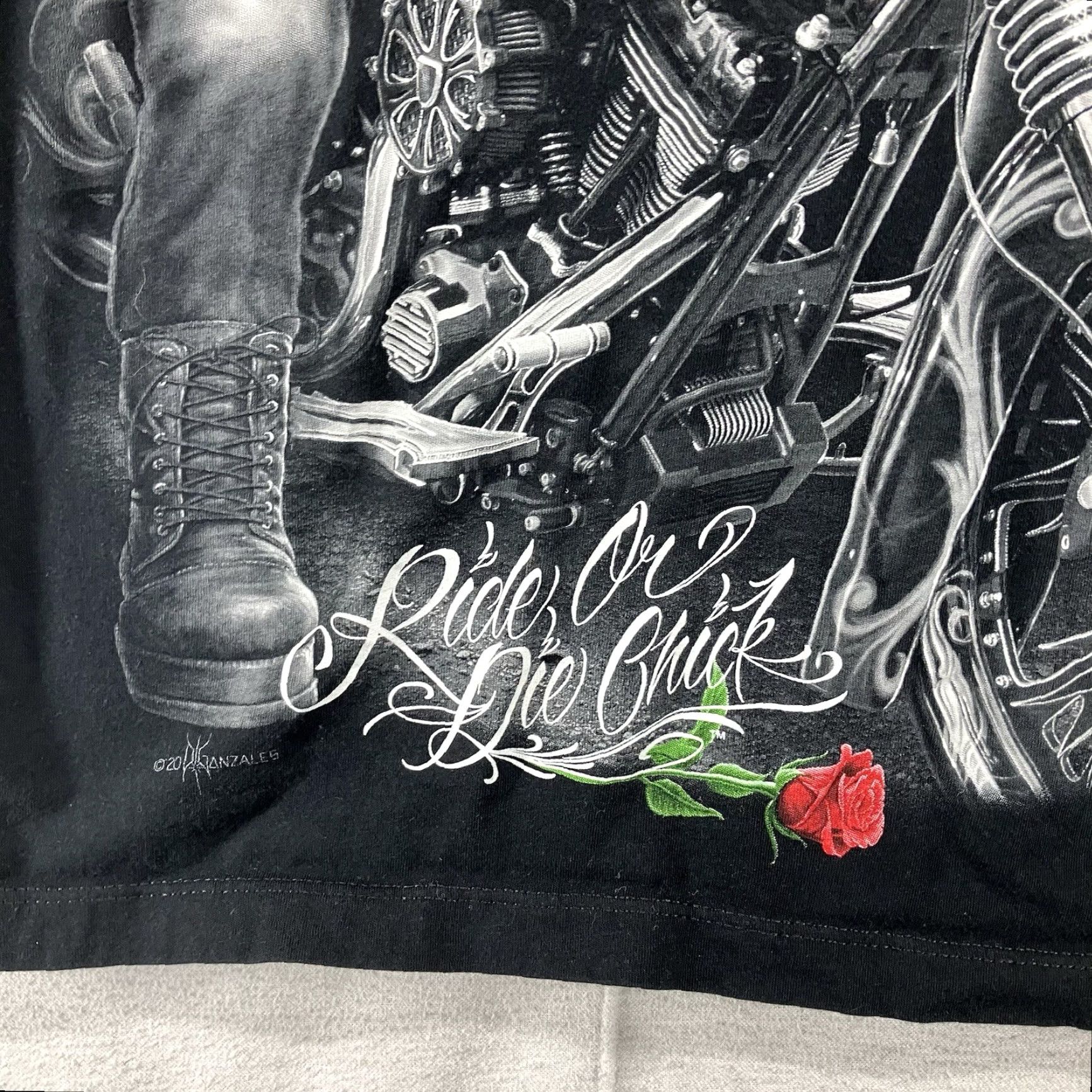 Vintage Ride or Die Chic Women's T-Shirt Biker Frankenstein Graphic V-Neck Short Cap Sleeve Medium Black Cotton Vintage No Size M / US 6-8 / IT 42-44 - 7 Thumbnail