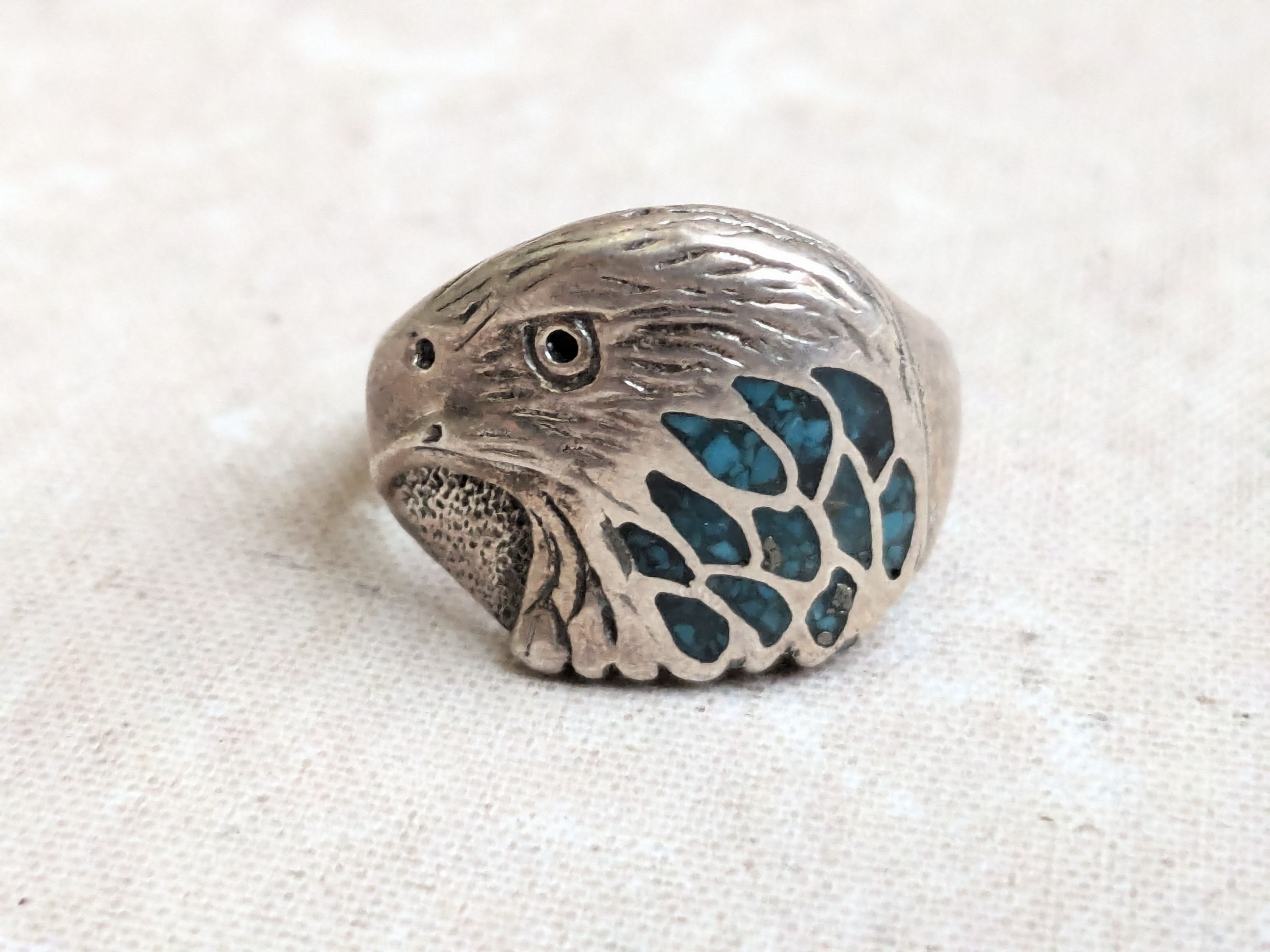 Sterling Silver LAZ Sterling Silver Ring Crushed Turquoise Eagle 8.75 Size ONE SIZE - 4 Thumbnail