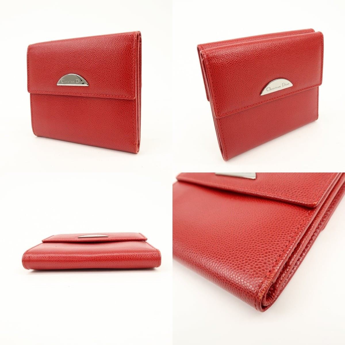 Christian Dior Monsieur Christian Dior Logo Calfskin Bi-Fold Wallet Red Size ONE SIZE - 3 Thumbnail