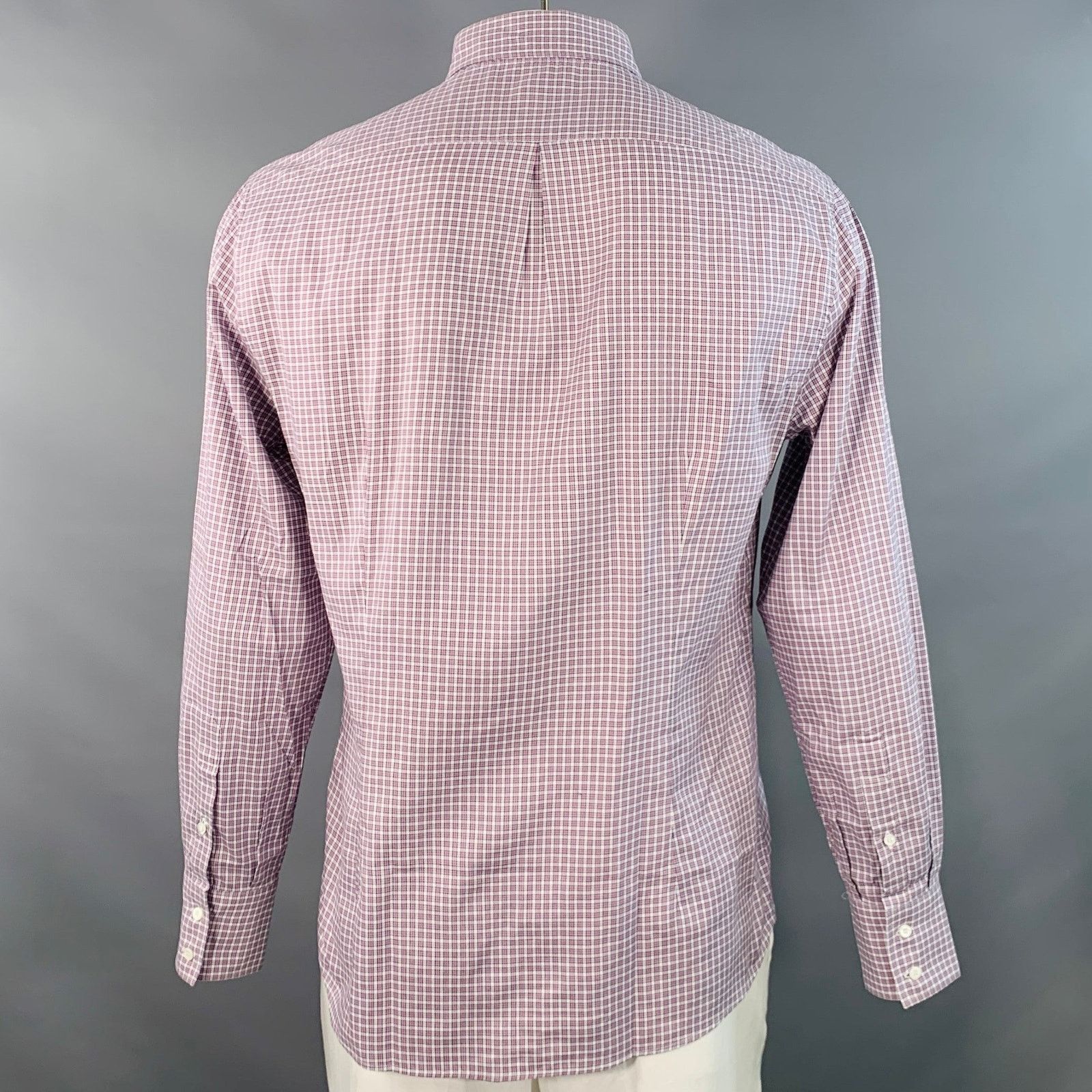 Brunello Cucinelli XL Purple White Checkered Cotton Slim Fit Long Sleeve Shirt Size US XL / EU 56 / 4 - 4 Thumbnail