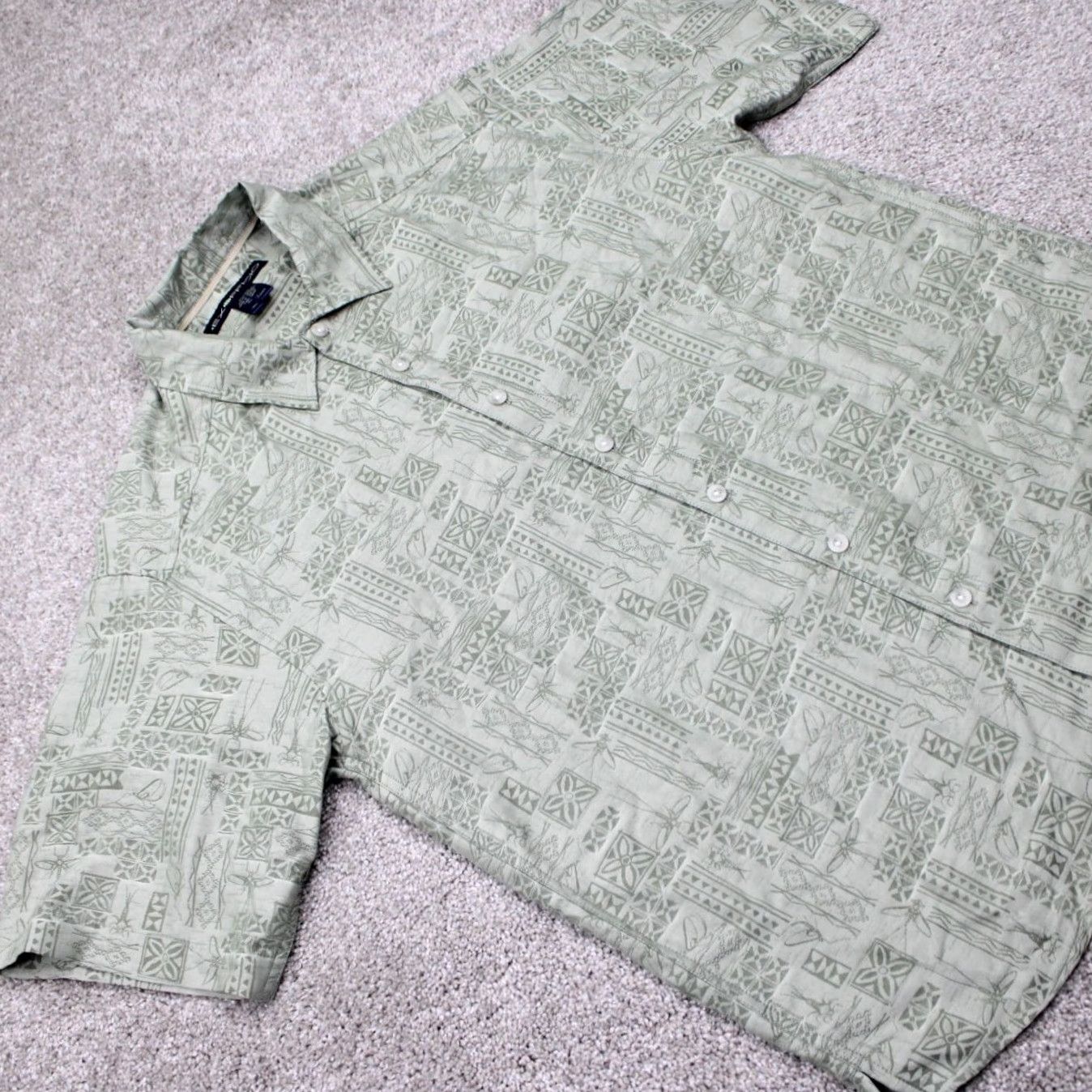 ExOfficio ExOfficio Shirt Mens Small Green Geometric Modal/Poly Blend Short Sleeve Button Shirt Size US S / EU 44-46 / 1 - 6 Thumbnail
