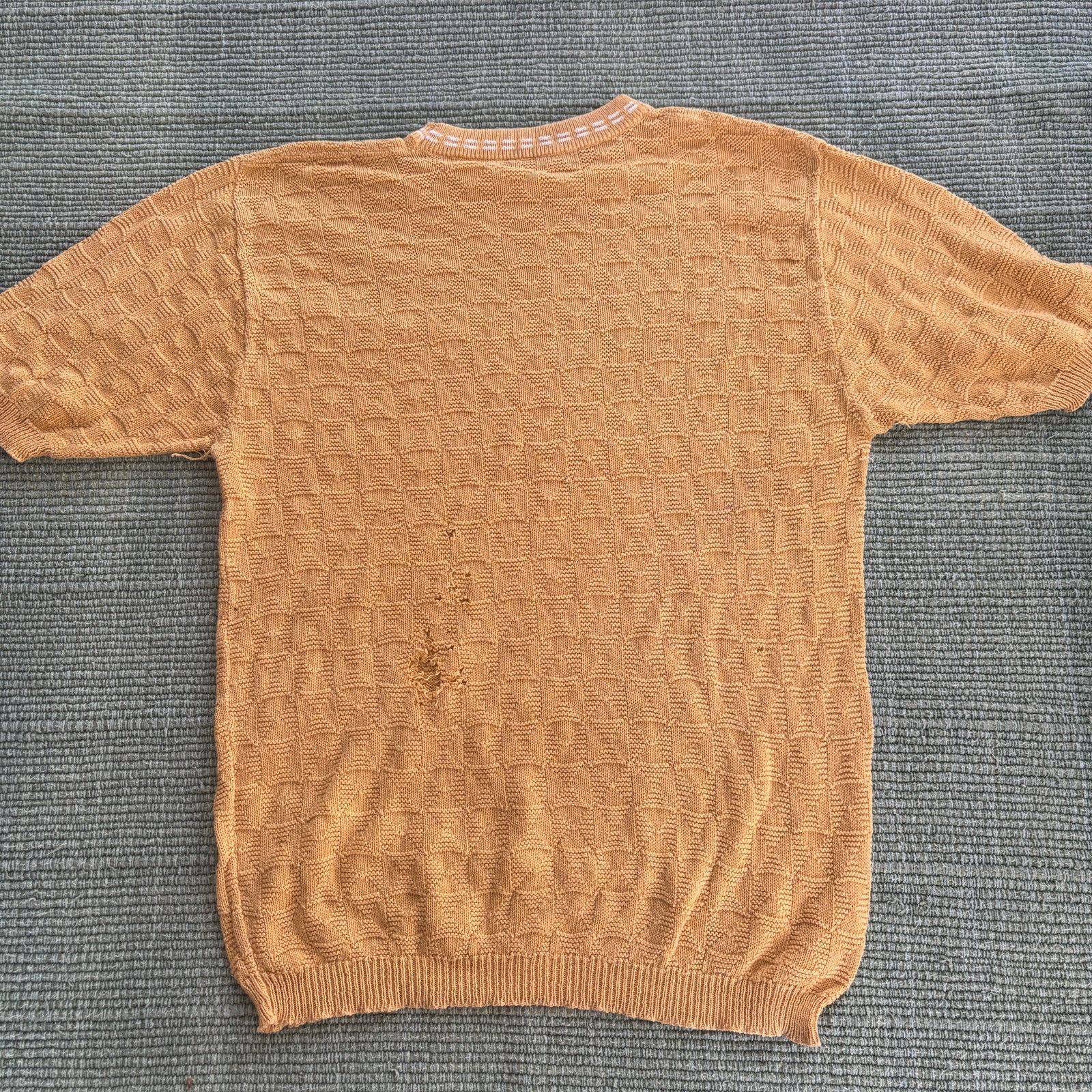 Vintage 60s vintage yellow knit checker pattern short sleeve sweater Size US M / EU 48-50 / 2 - 7 Thumbnail