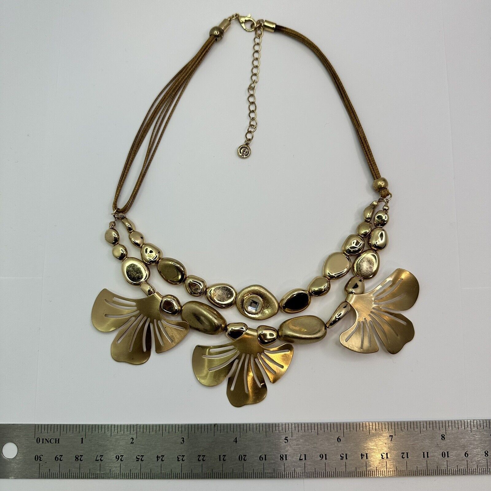 Other C 1946 Signed Gold Tone Gingko Leaves Necklace Leather Cord Size ONE SIZE - 7 Thumbnail