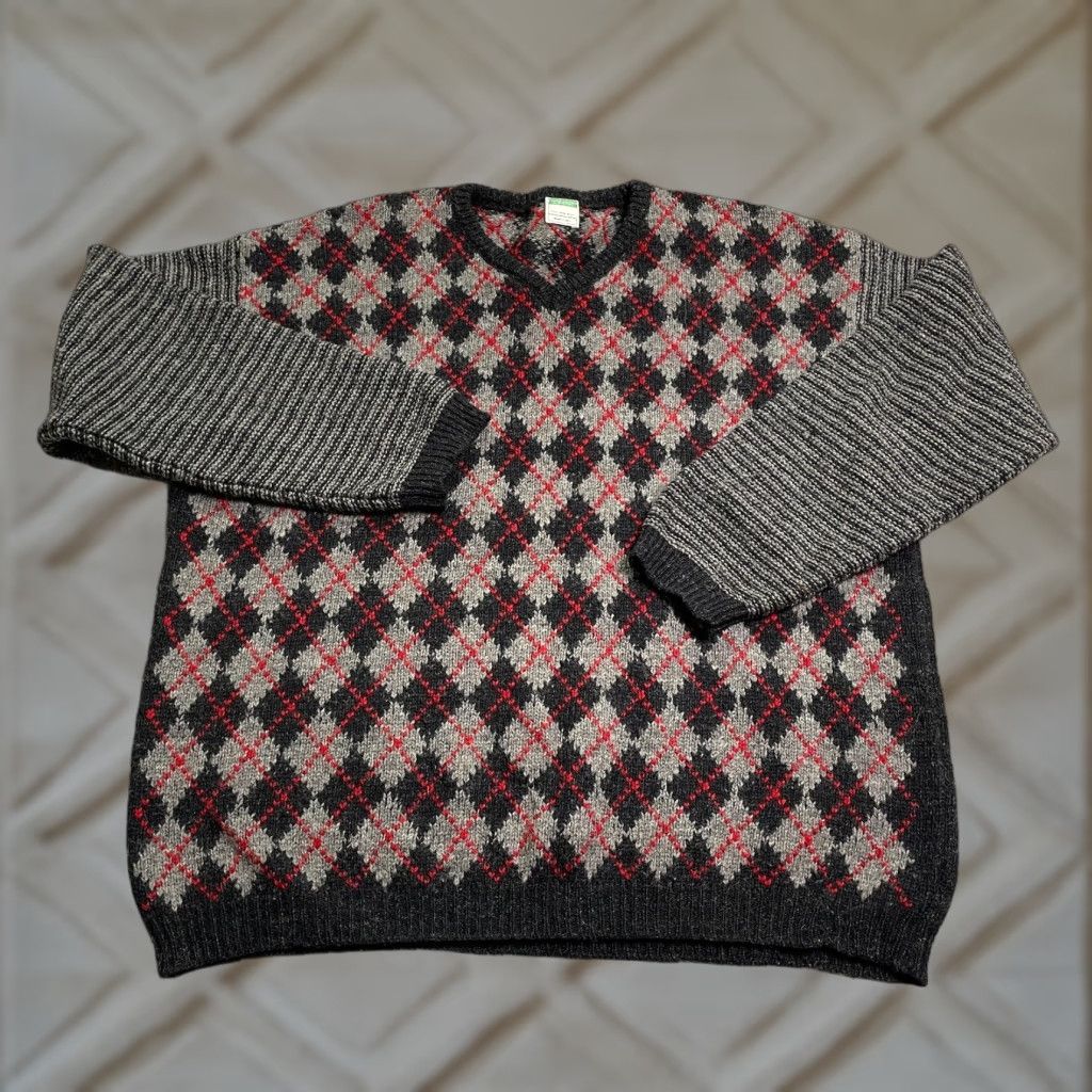 United Colors Of Benetton United Colors of Benetton Argyle Sweater Mens Medium Multicolor Knit Pullover V-Neck Lightweight Breathable Size US M / EU 48-50 / 2 - 1 Thumbnail