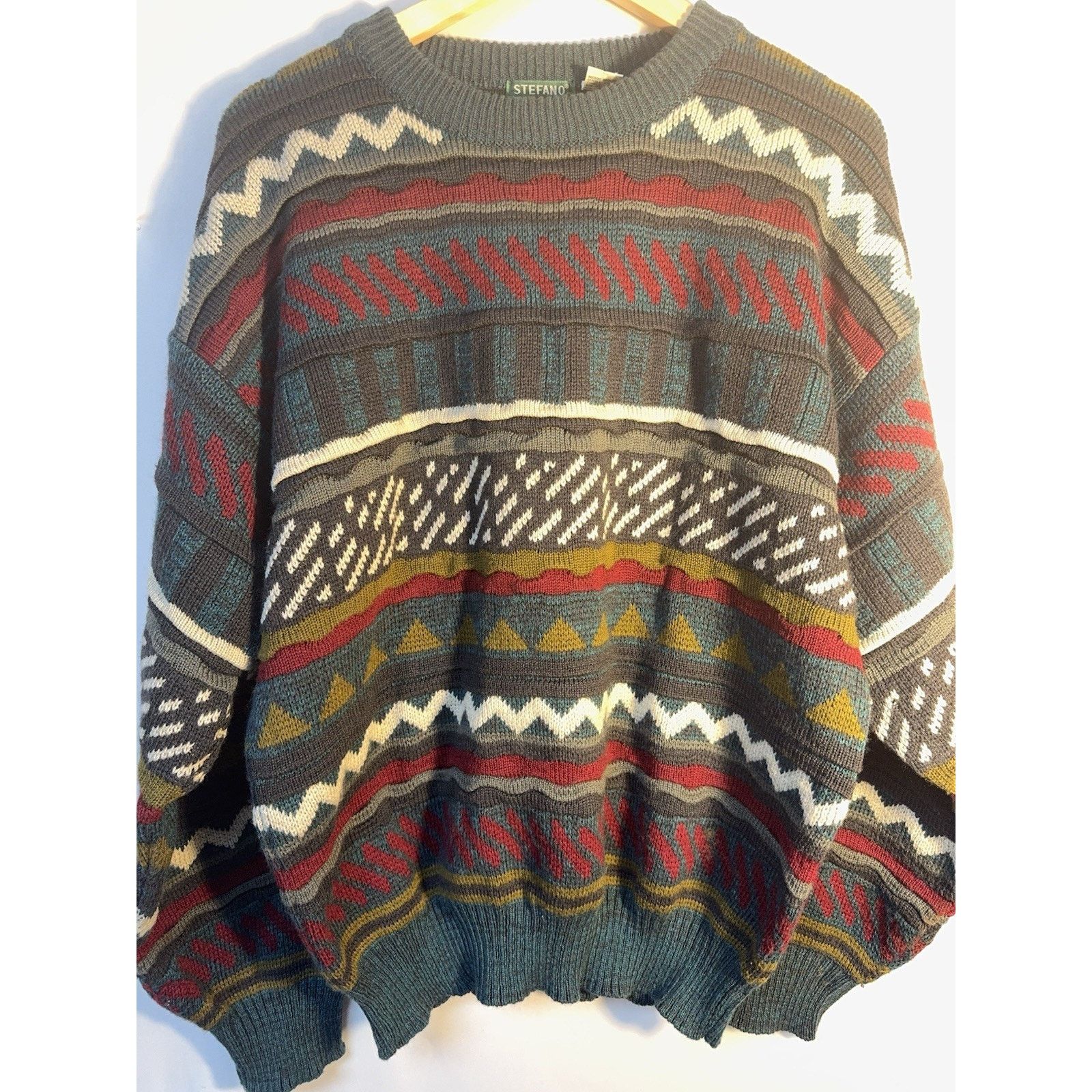 Other Stefano Men’s Vintage 90s Patterned Knit Sweater Oversized Size US XL / EU 56 / 4 - 1 Thumbnail