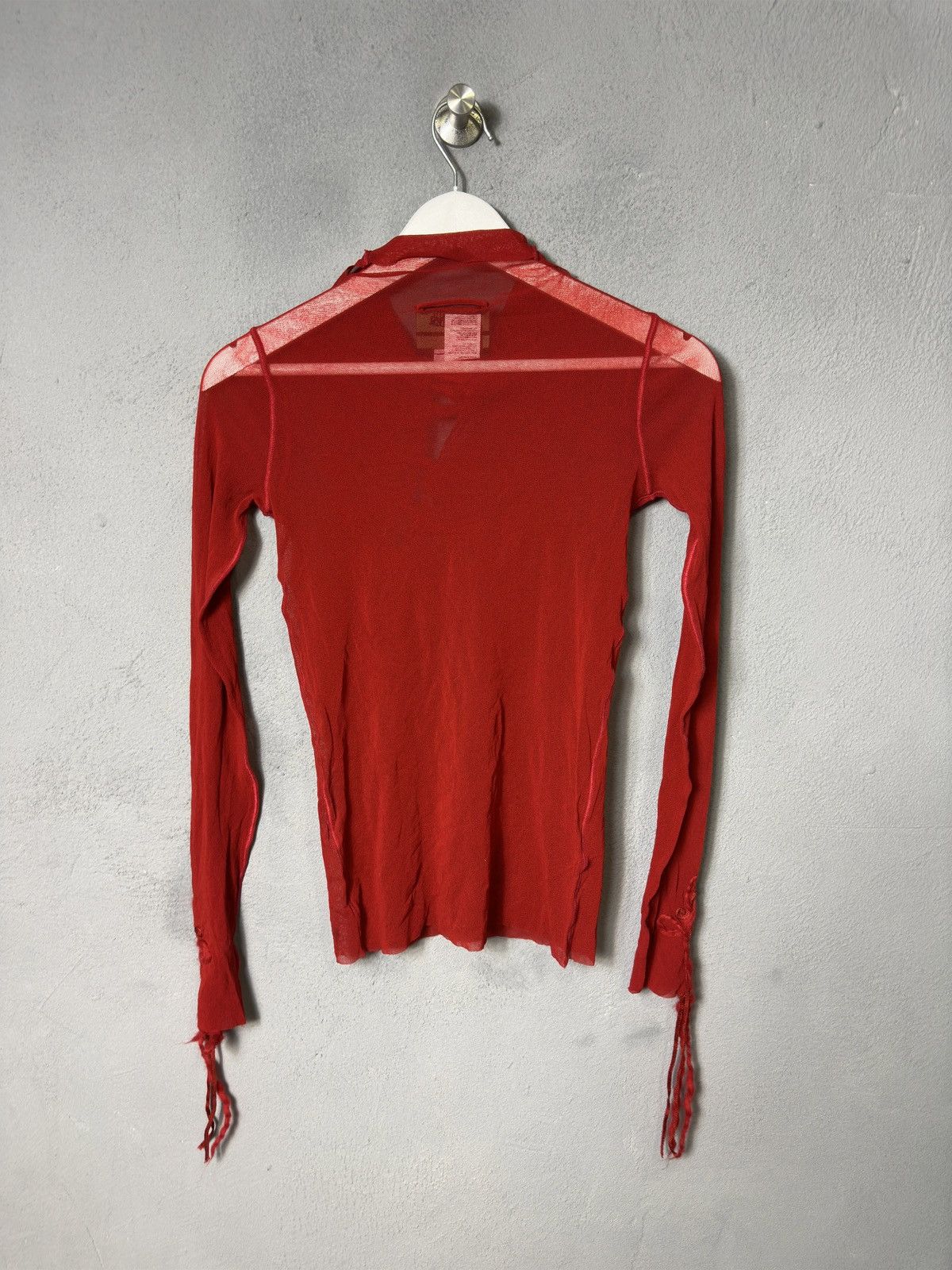 Jean Paul Gaultier × Vintage Jean Paul Gaultier Red Sheer Asymmetric Turtleneck Blouse Size M / US 6-8 / IT 42-44 - 7 Thumbnail