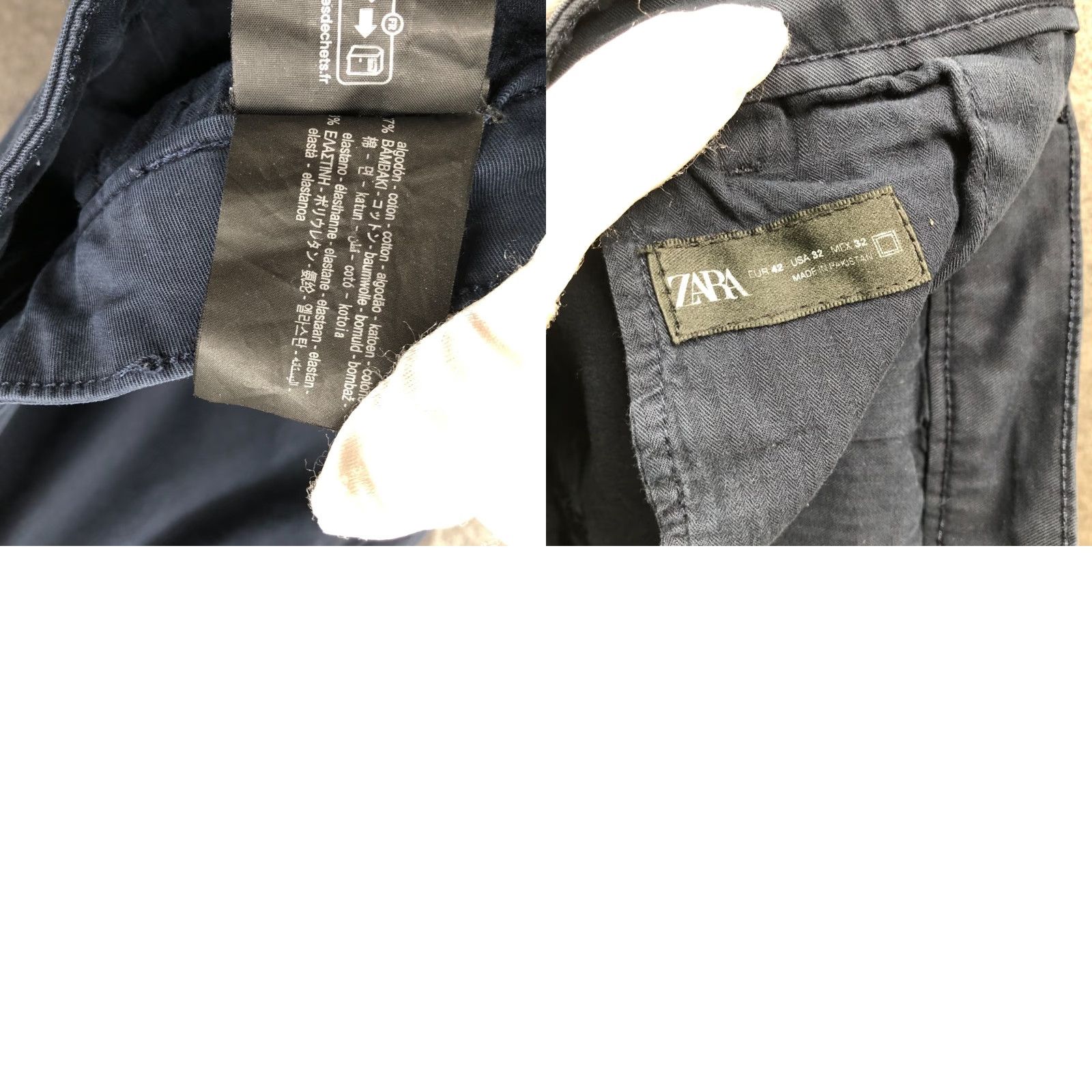 Zara Zara Slim Fit Chino Pants Mens 32x30 Navy Blue Flat Front Stretch Casual Business Travel Slim Cotton Spandex Tapered with Zip Front Men Clothing Size US 32 / EU 48 - 8 Thumbnail