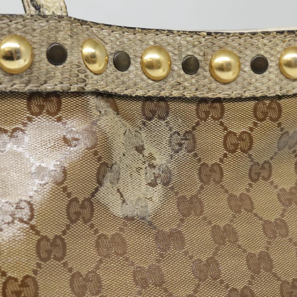GUCCI GG Crystal Tote Bag Coated Canvas Beige White Silver