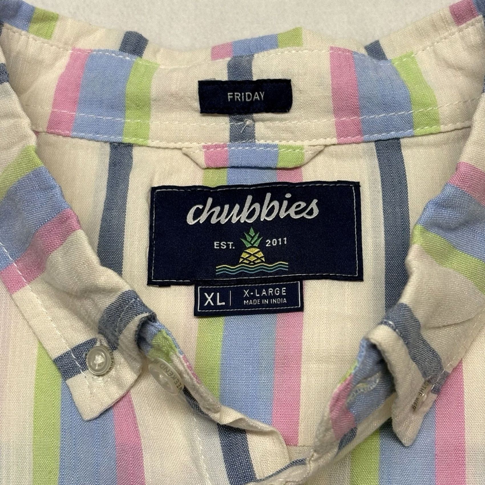 Chubbies Chubbies White Short Sleeve Button Up Shirt - Soft Serve Friday Stripes Size US XL / EU 56 / 4 - 5 Thumbnail