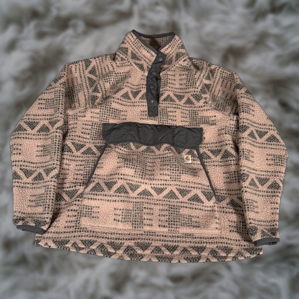 Carhartt VINTAGE Carhartt Quarter Snap Fleece Pullover Womens XL Aztec Desert Taupe Pink Size XL / US 12-14 / IT 48-50 - 1 Thumbnail