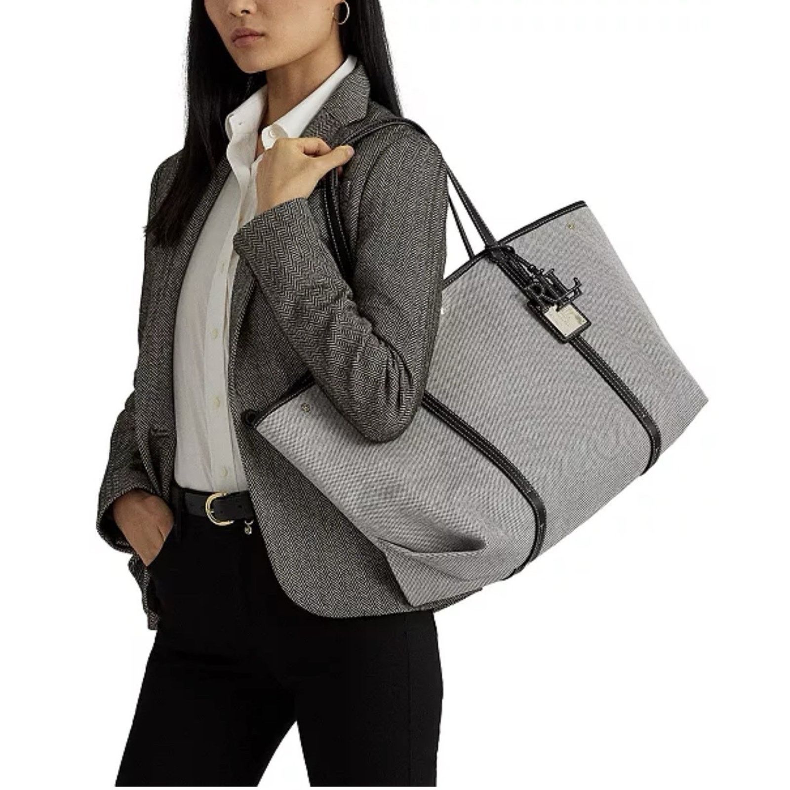 Lauren Ralph Lauren NWT Lauren Ralph Canvas Emerie Extra Large Tote Bag Navy Size ONE SIZE - 10 Thumbnail