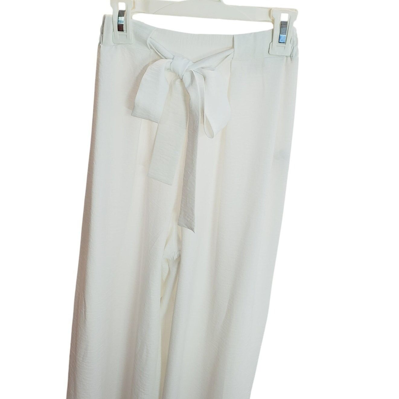 Zara Zara White Flowy Wide Leg Tie Waist Pants Small Size 28" / US 6 / IT 42 - 3 Thumbnail