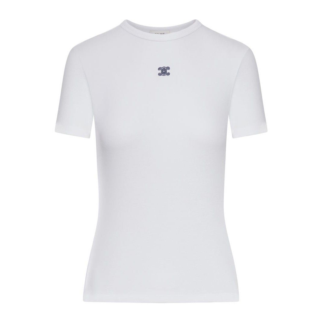 CELINE White/Navy Triomphe T-shirt New & Authentic (Women's