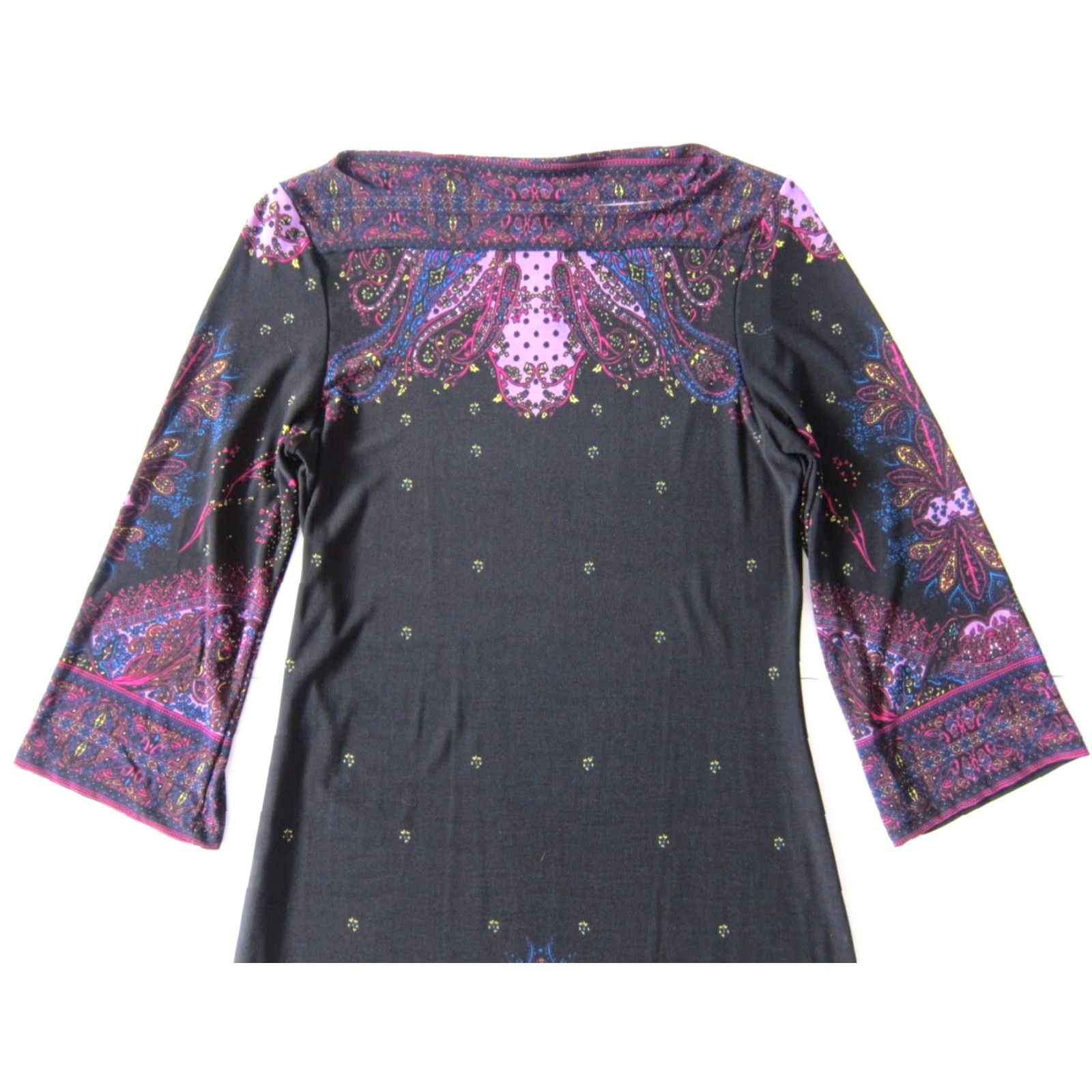 Vintage iCE Purple Black Paisley Floral Stretch 3/4 Sleeve Sheath Shift Tunic Dress 10P Size L / US 10 / IT 46 - 5 Thumbnail