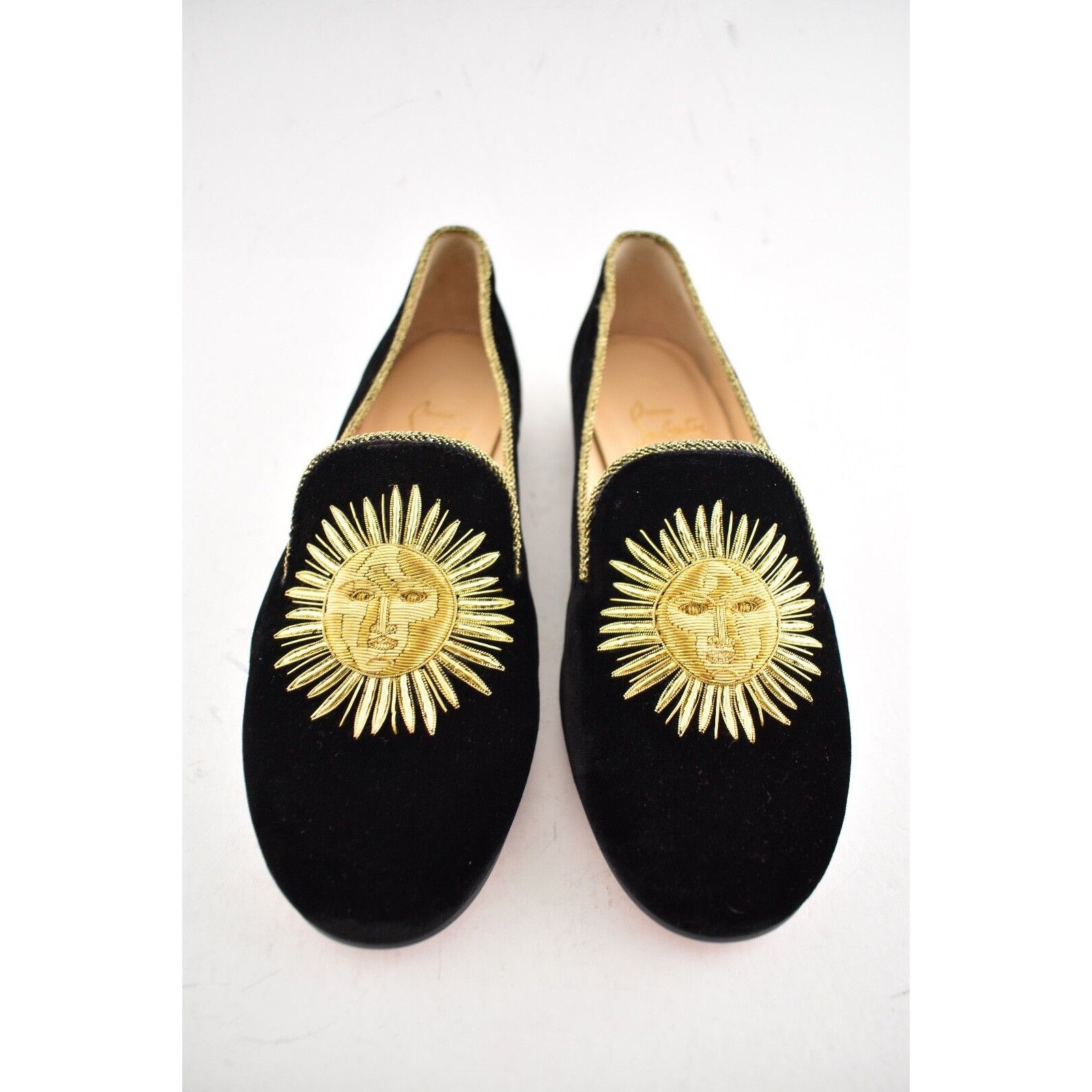 Christian Louboutin Morning Sakouette Flat Black Velvet Gold Sun Slip Loafer 37 Size US 7 / IT 37 - 6 Thumbnail