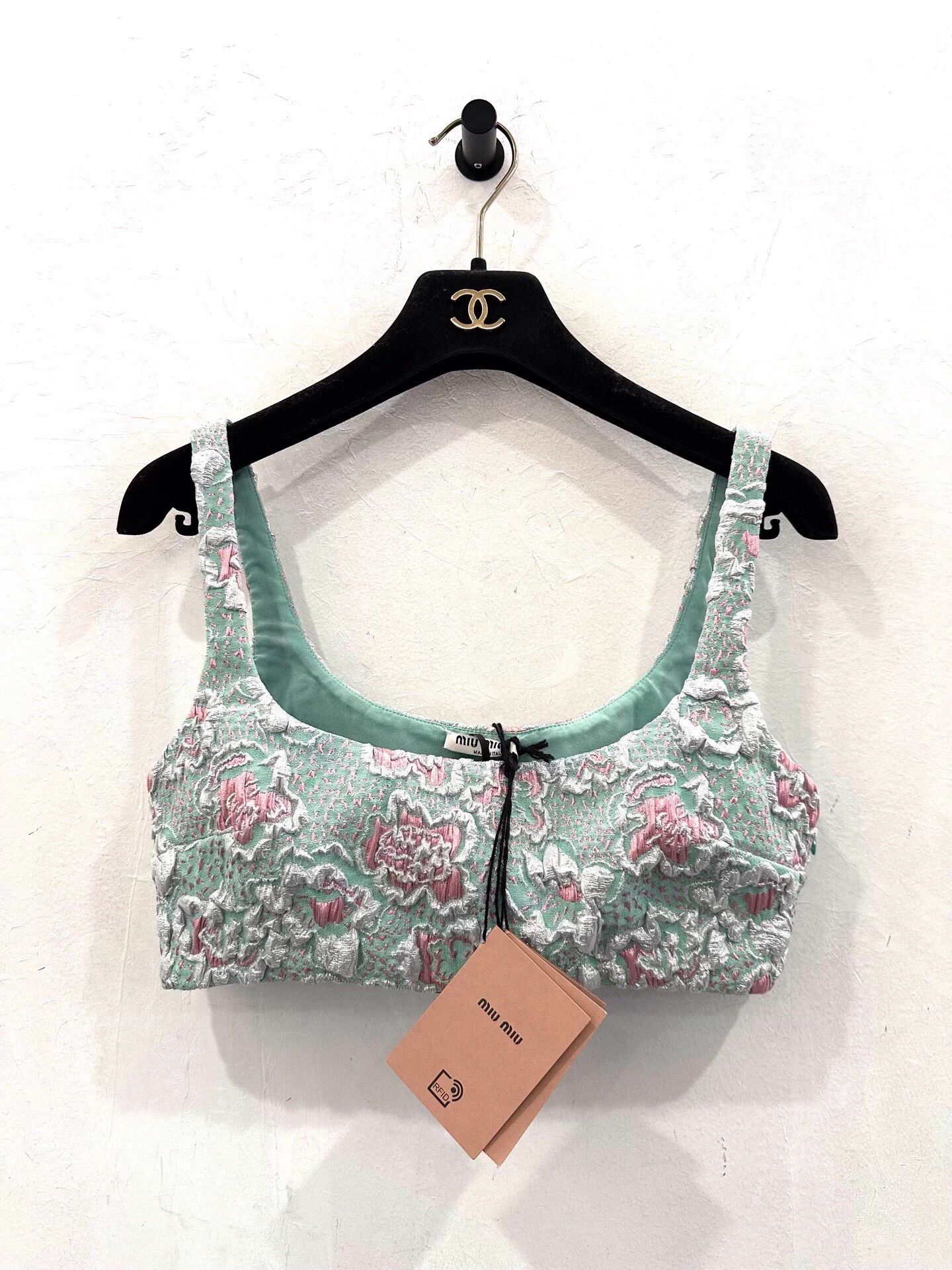 Miu Miu MiuMiu Women's Light Green Floral Embossed Logo Cami Size XS / US 0-2 / IT 36-38 - 1 Thumbnail