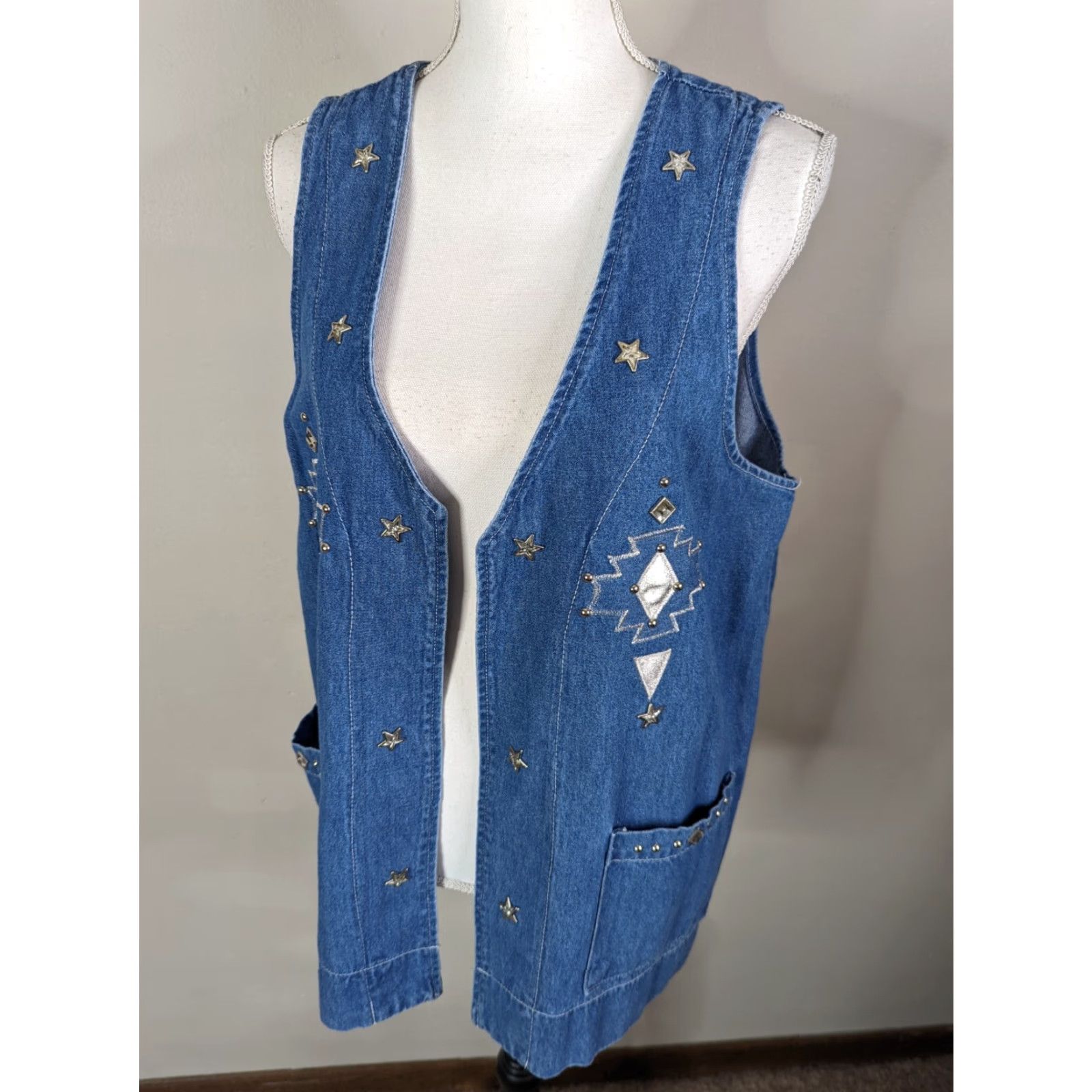 Denime VINTAGE Vest Denim Aztec Southwestern Navajo Jean Buttons Western Women S V1J Shirt Size 28" / US 6 / IT 42 - 2 Thumbnail