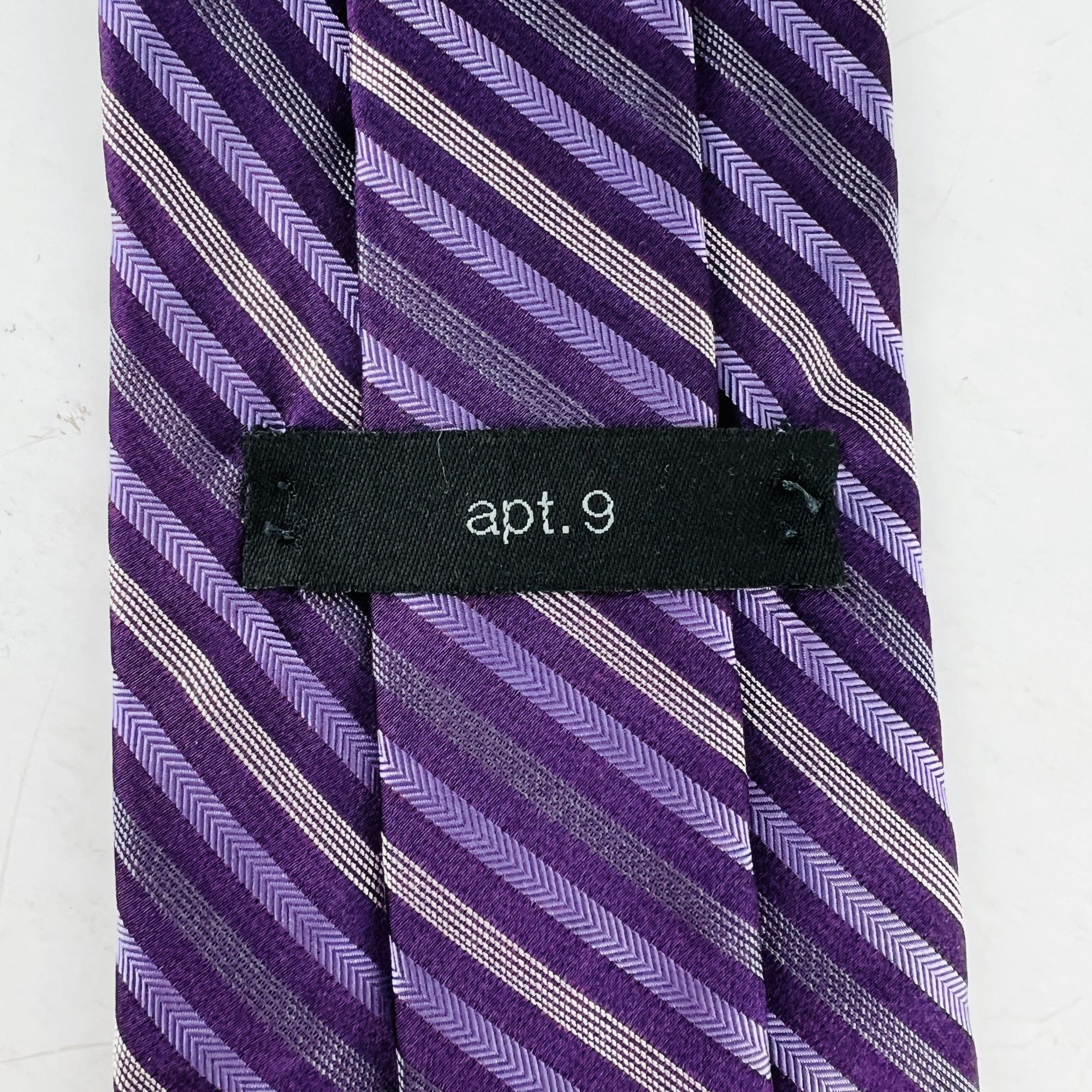 Apt. 9 Apt 9 Purple Gray Stripes Necktie Tie 100% Imported Silk Mad Size ONE SIZE - 4 Thumbnail