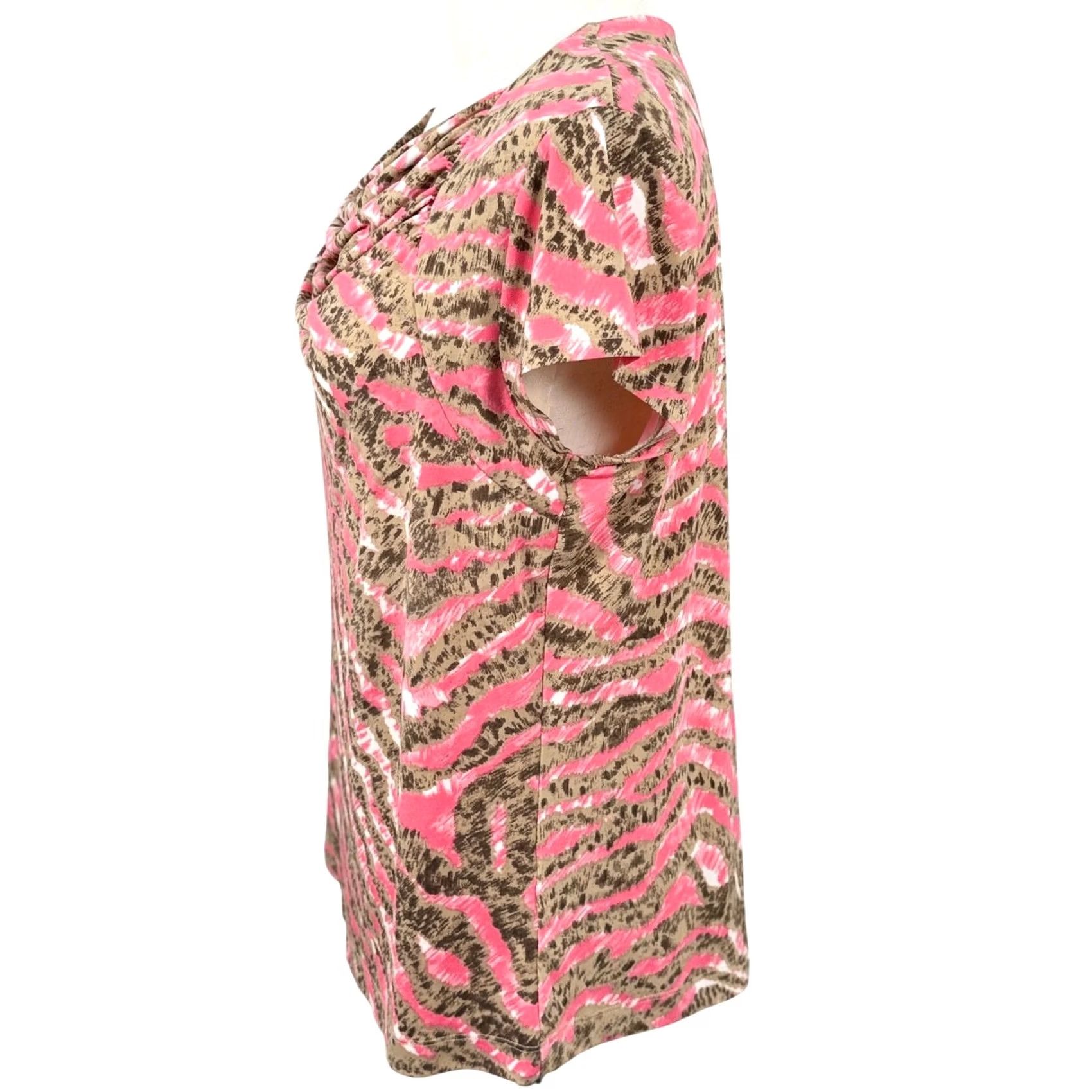Vintage VINTAGE Jones Wear Blouse Womens L EUC Pink Tan Animal Print Cowl Neck Mob Wife Y2K Animalier Size L / US 10 / IT 46 - 3 Thumbnail
