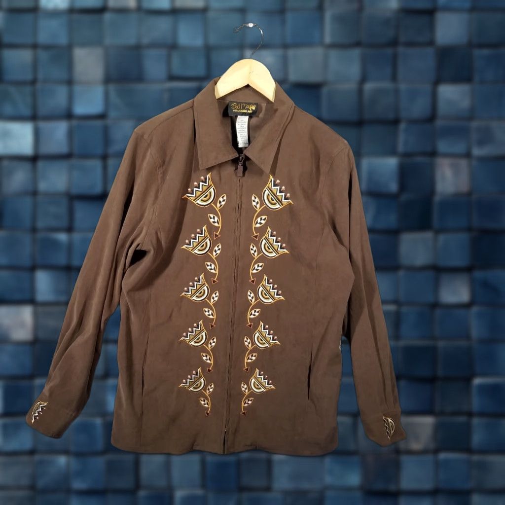 Bob Mackie Bob Mackie Wearable Art Black Floral Embroidery Shirt Jacket Size Medium Brown Size M / US 6-8 / IT 42-44 - 1 Thumbnail