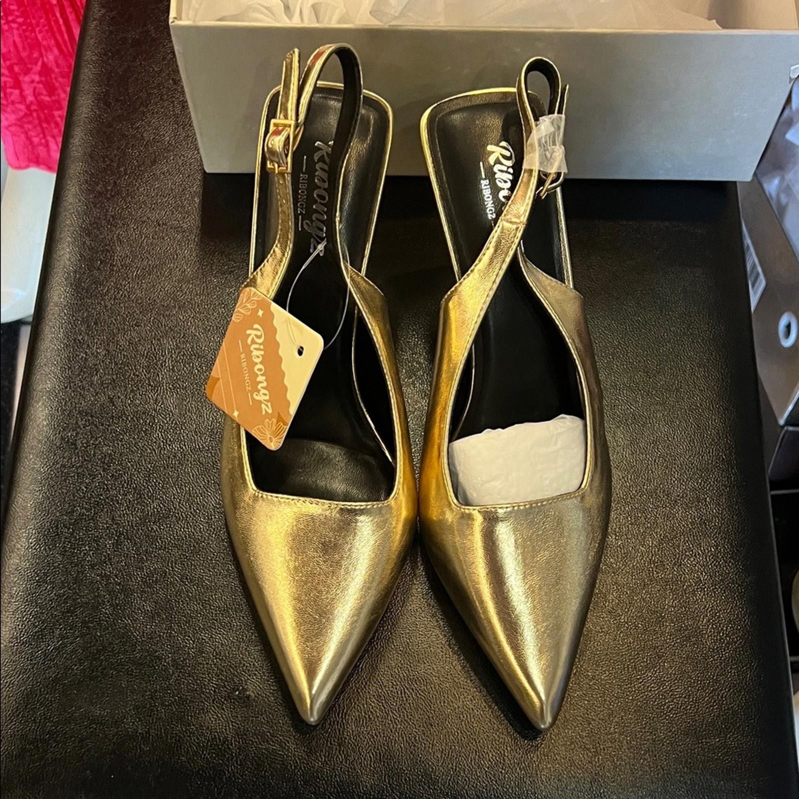 Other Gold Women's Slingback Heels Size US 9 / IT 39 - 1 Thumbnail