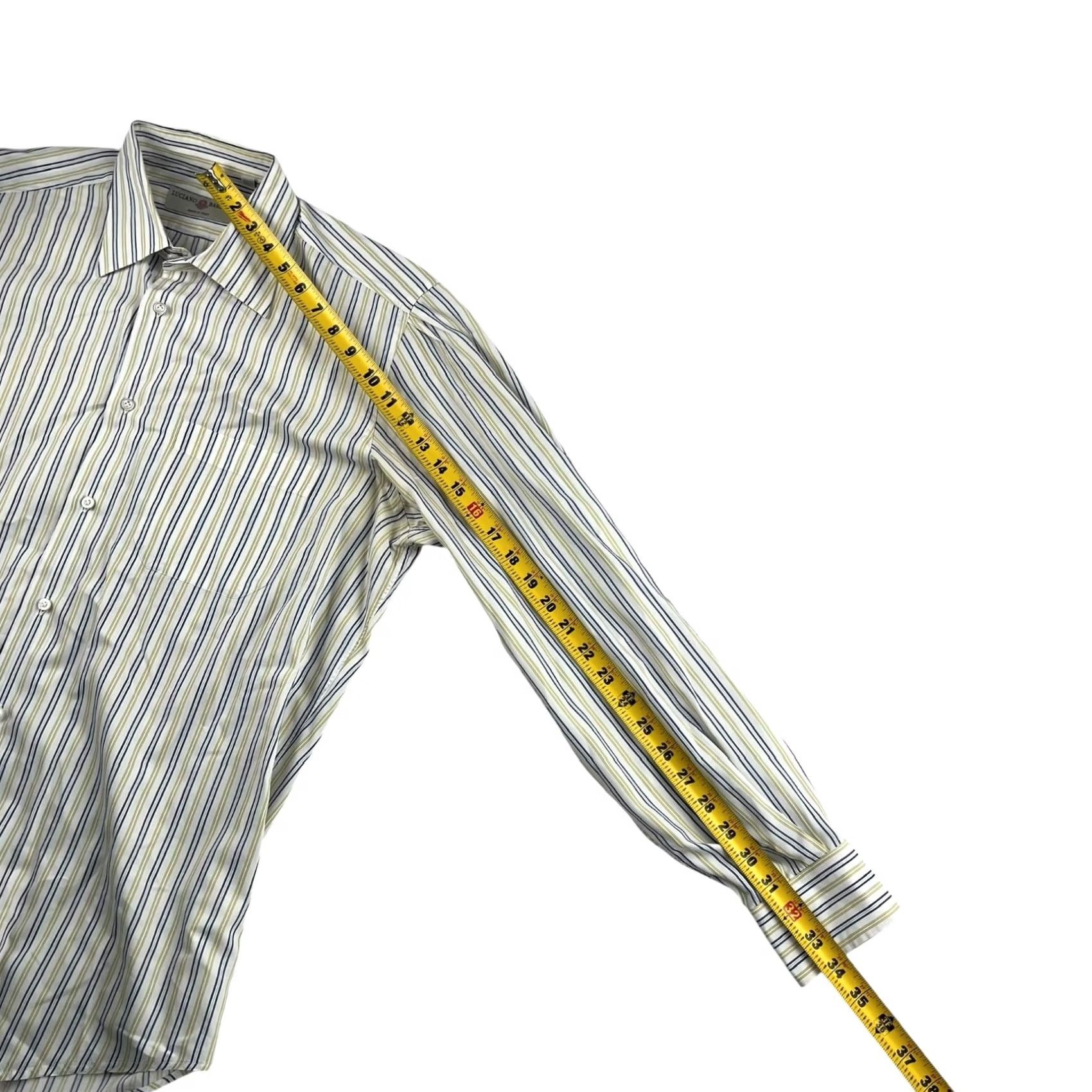 Vintage Luciano Barbera Shirt Button-Up Yellow Striped Cotton Blend Knit Long Sleeve Collared 41 Mens Made in Italy Size US L / EU 52-54 / 3 - 5 Thumbnail