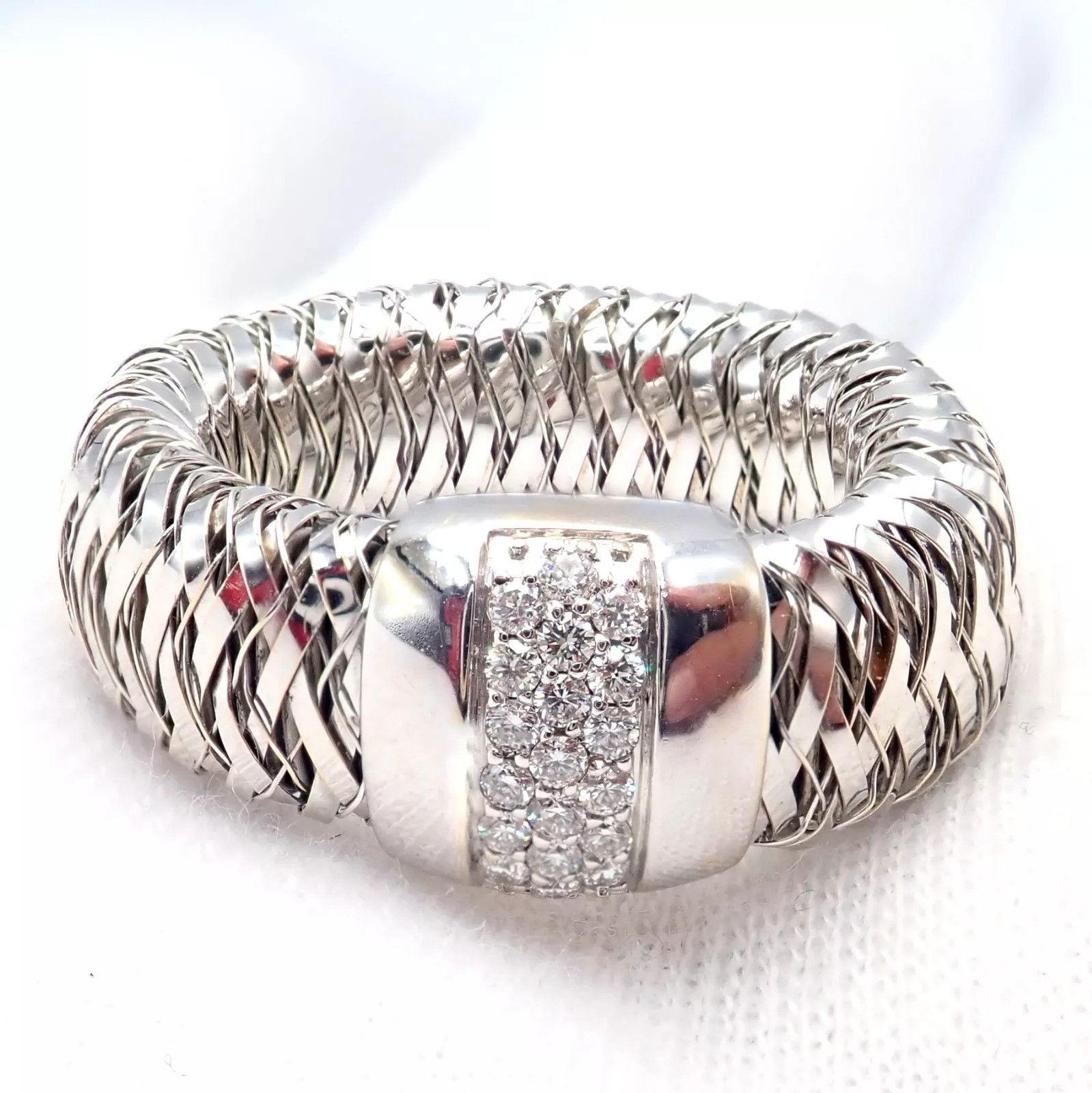 Vintage 18k White Gold Diamond Flexible 10mm Ring Size ONE SIZE - 8 Thumbnail