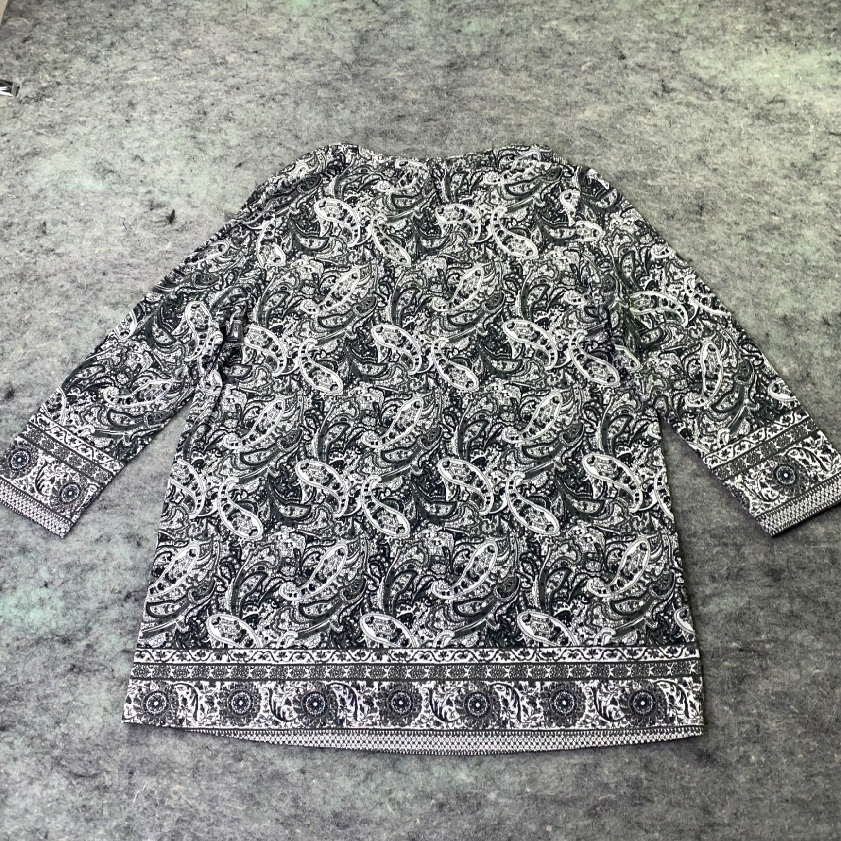 Vintage Jasmine & Juliana Womens Blouse Shirt V-Neck 3/4 Sleeve Black Paisley Stretch L Regular Size L / US 10 / IT 46 - 7 Thumbnail