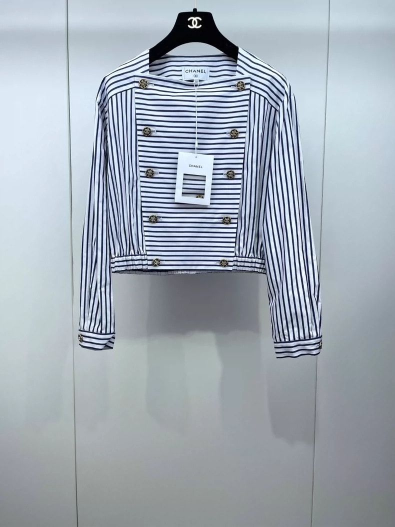 Chanel Chanel 22S blue and white striped double-breasted jacket 25 Size XXS / US 00 / IT 34 - 1 Thumbnail