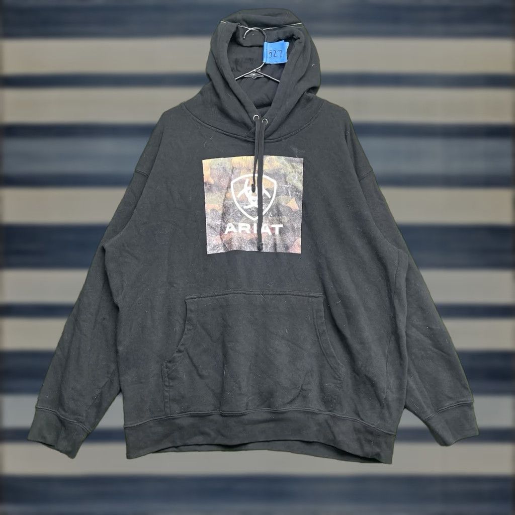Ariat Ariat Hoodie Mens XL Fleece Pullover Black Camo Western Cowboy Graphic Print Hooded Pockets Logo Embroidered Crew Neck Home Adult Mens Size US XL / EU 56 / 4 - 1 Thumbnail