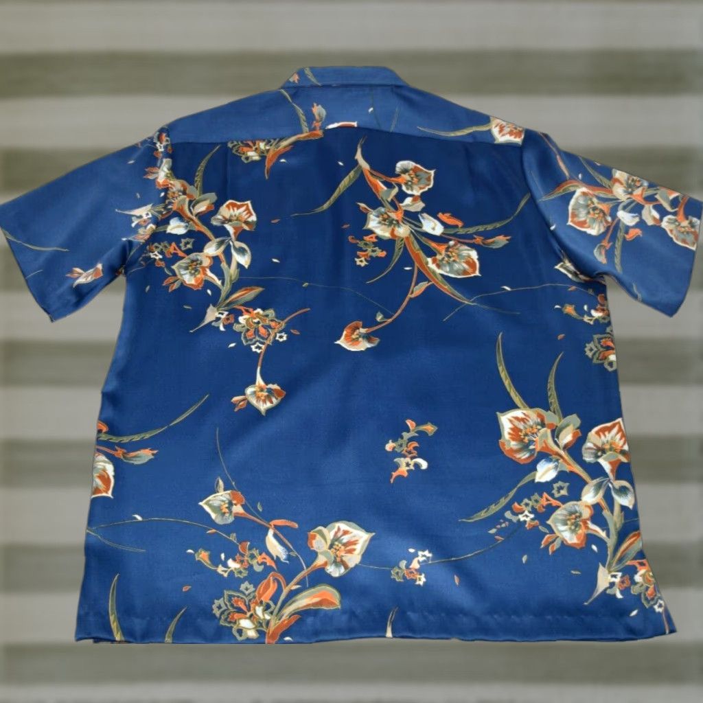 VINTAGE Tori Richard Hawaiian Shirt M Blue Orange Floral 80s Made Hawaii