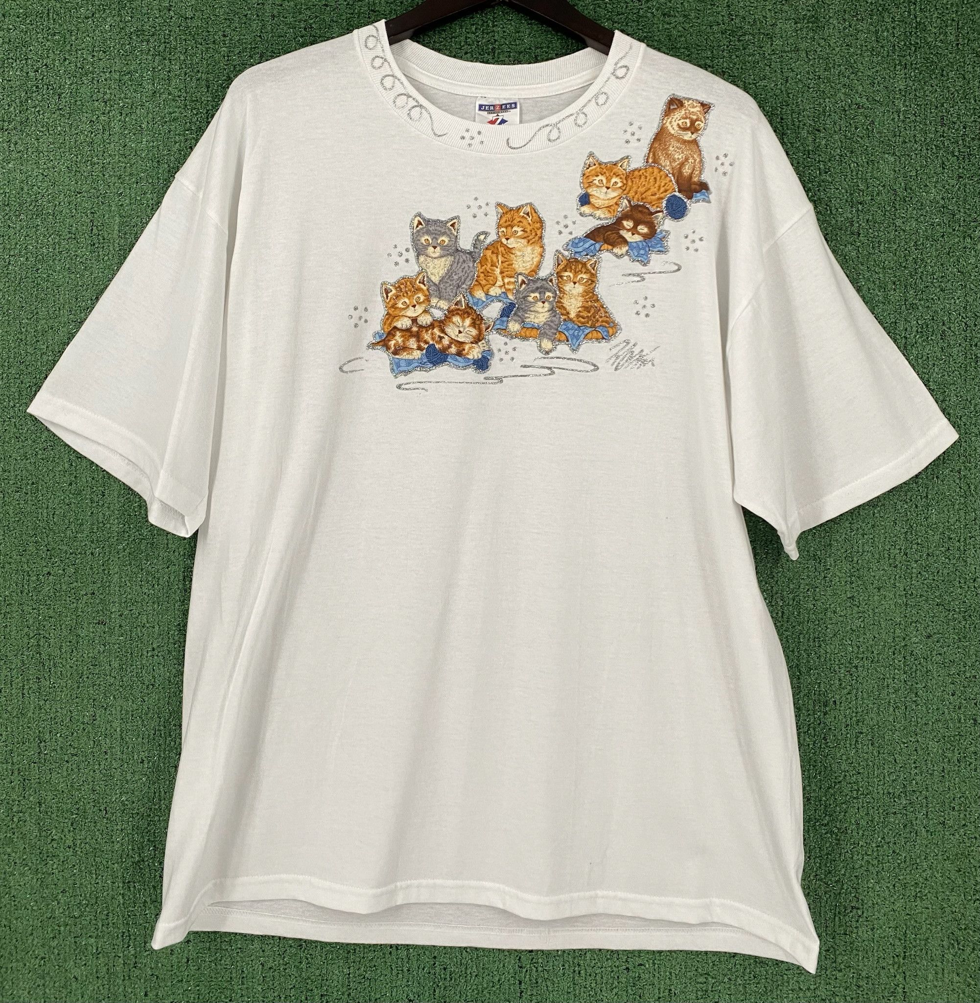 Jerzees 90’s Cat Kitten Glitter Handmade Double Sided T-Shirt XL Size XL / US 12-14 / IT 48-50 - 1 Thumbnail