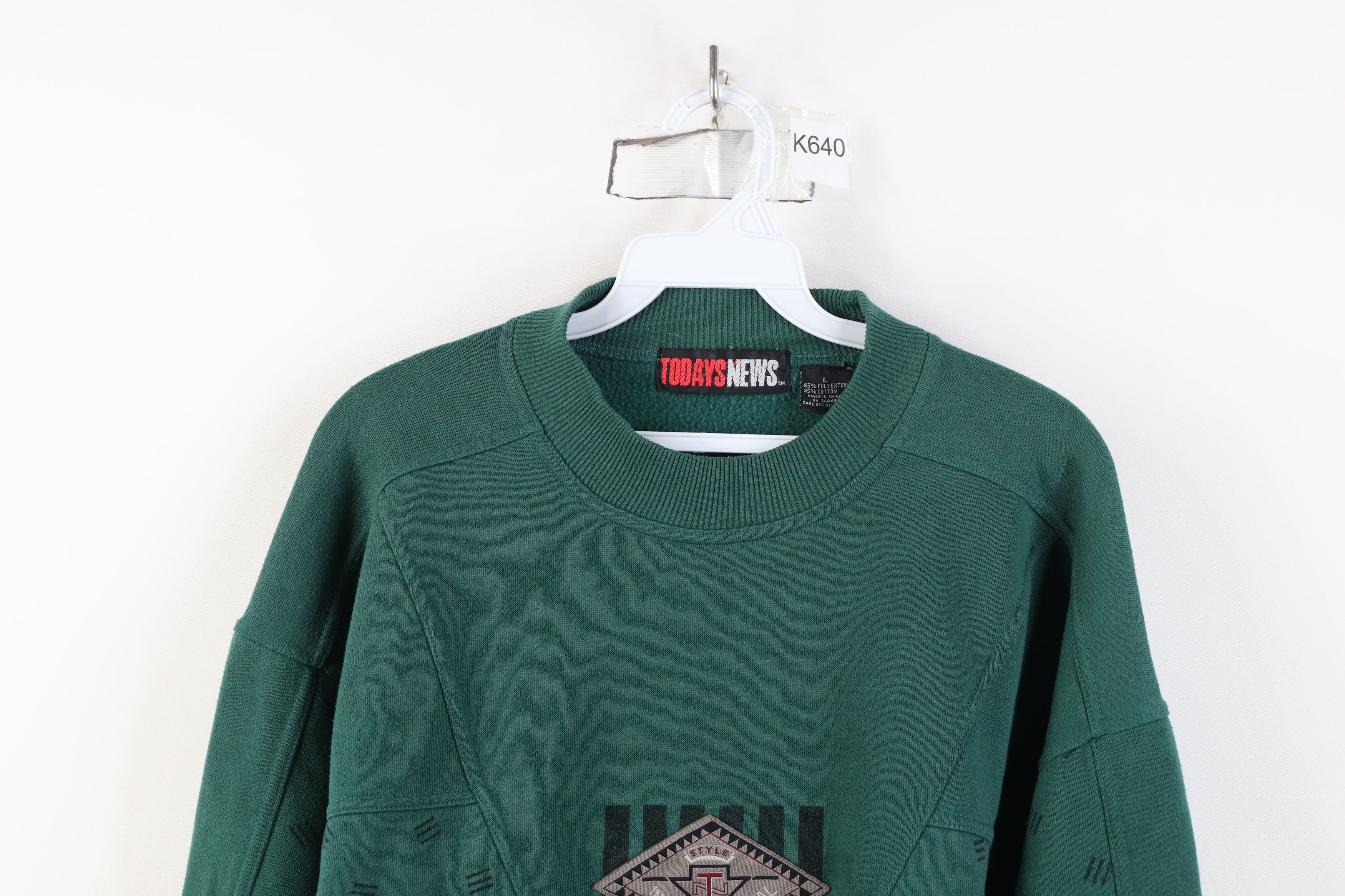 Vintage Vintage 90s Streetwear Geometric Crewneck Sweatshirt Green Size L / US 10 / IT 46 - 2 Thumbnail