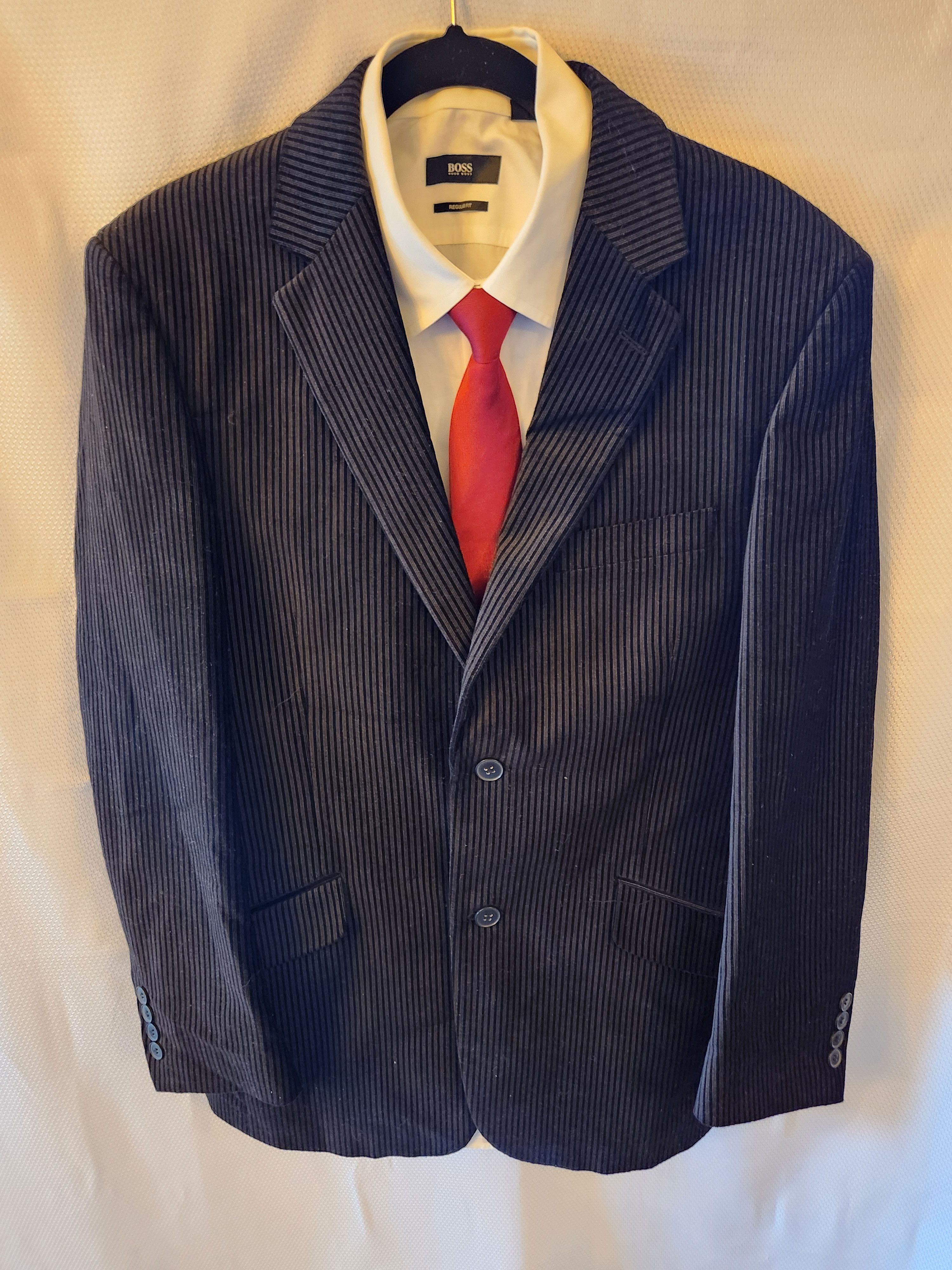 Andrew Fezza 100% Cotton Modern Fit Black Striped Velour Blazer Size 38R - 1 Thumbnail