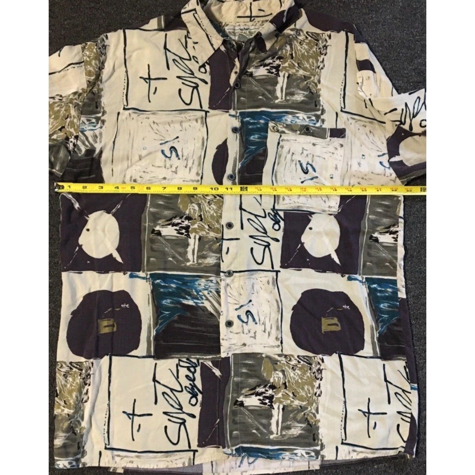 Vintage Vtg 90s Abstract Art AOP Button Up Shirt L Grunge Vaporwave Surf Skate Beach Mens Beige Rotary Size US L / EU 52-54 / 3 - 4 Thumbnail