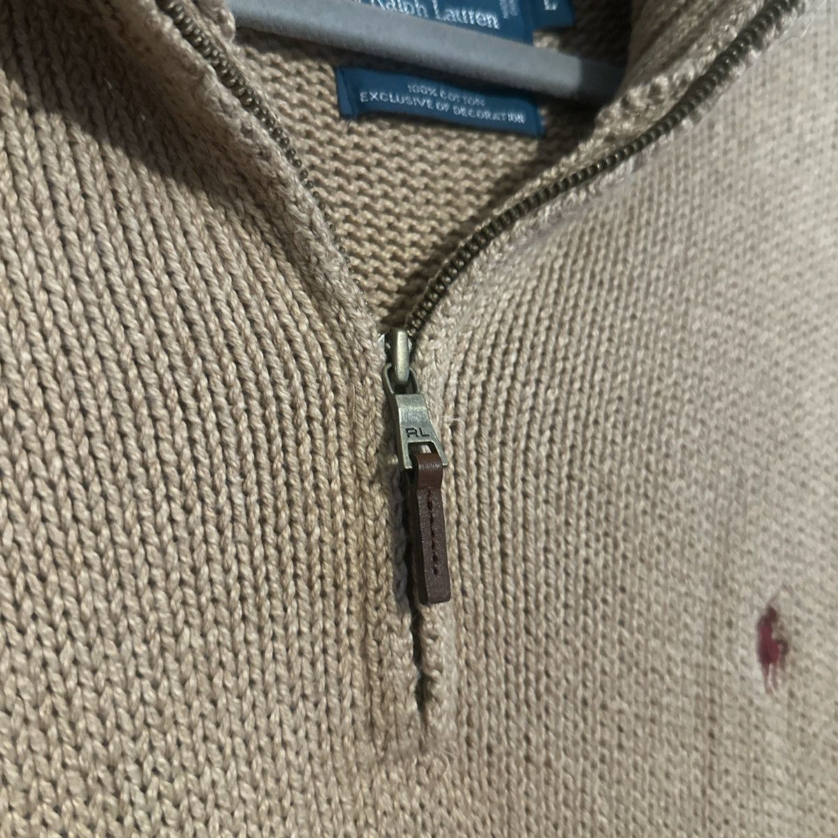 Polo Ralph Lauren × Vintage Vintage Polo Ralph Lauren Light Brown Tan Knit Quarter Zip Size US L / EU 52-54 / 3 - 5 Thumbnail