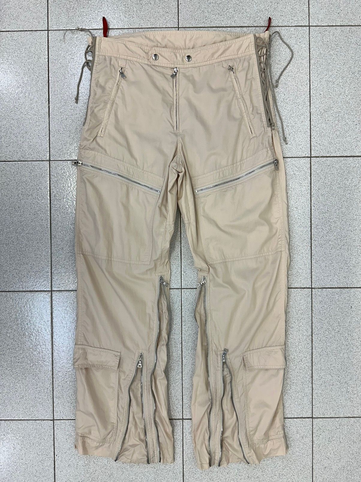 Pre-owned Prada Aw1999 Bondage Zipper Laced Astro Moto Biker Cargo Pants In Off White