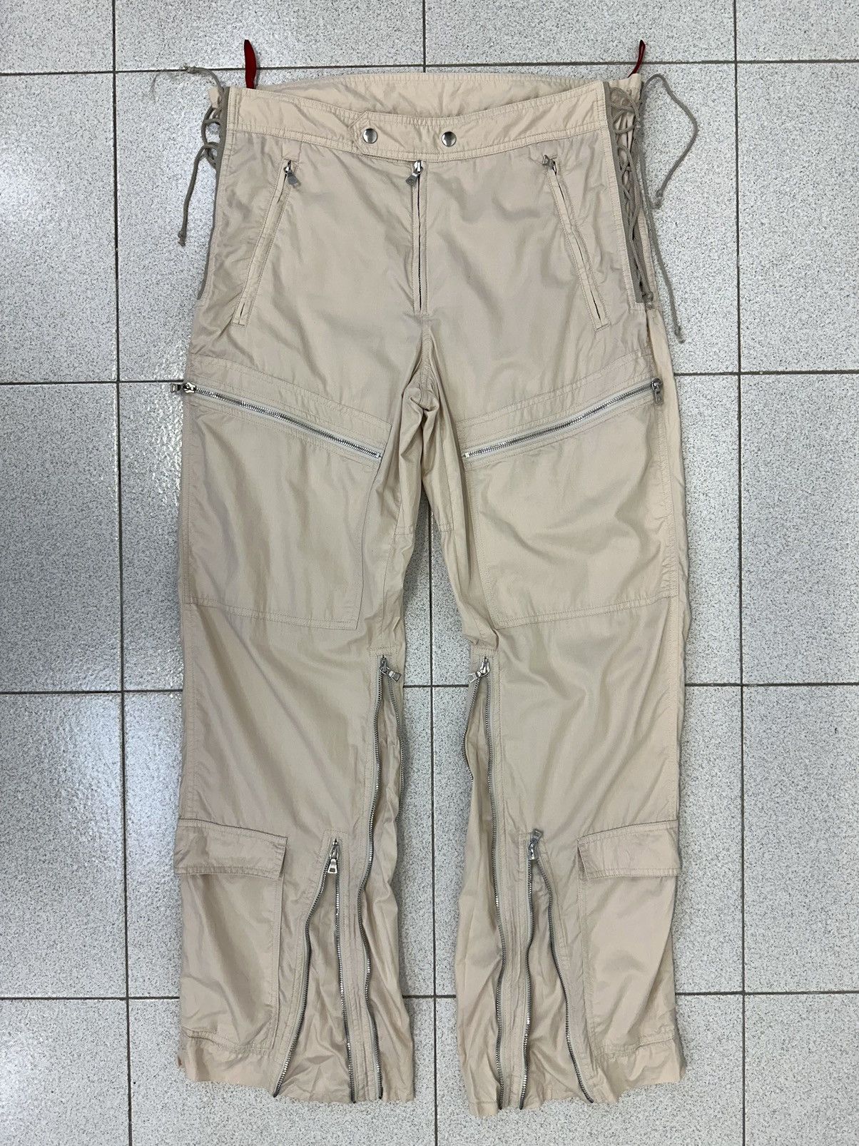 image of Prada Aw1999 Bondage Zipper Laced Astro Moto Biker Cargo Pants in Off White, Men's (Size 32)