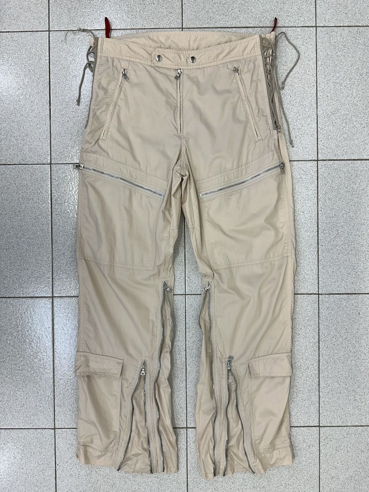 Pre-owned Prada Aw1999 Bondage Zipper Laced Astro Moto Biker Cargo Pants In Off White