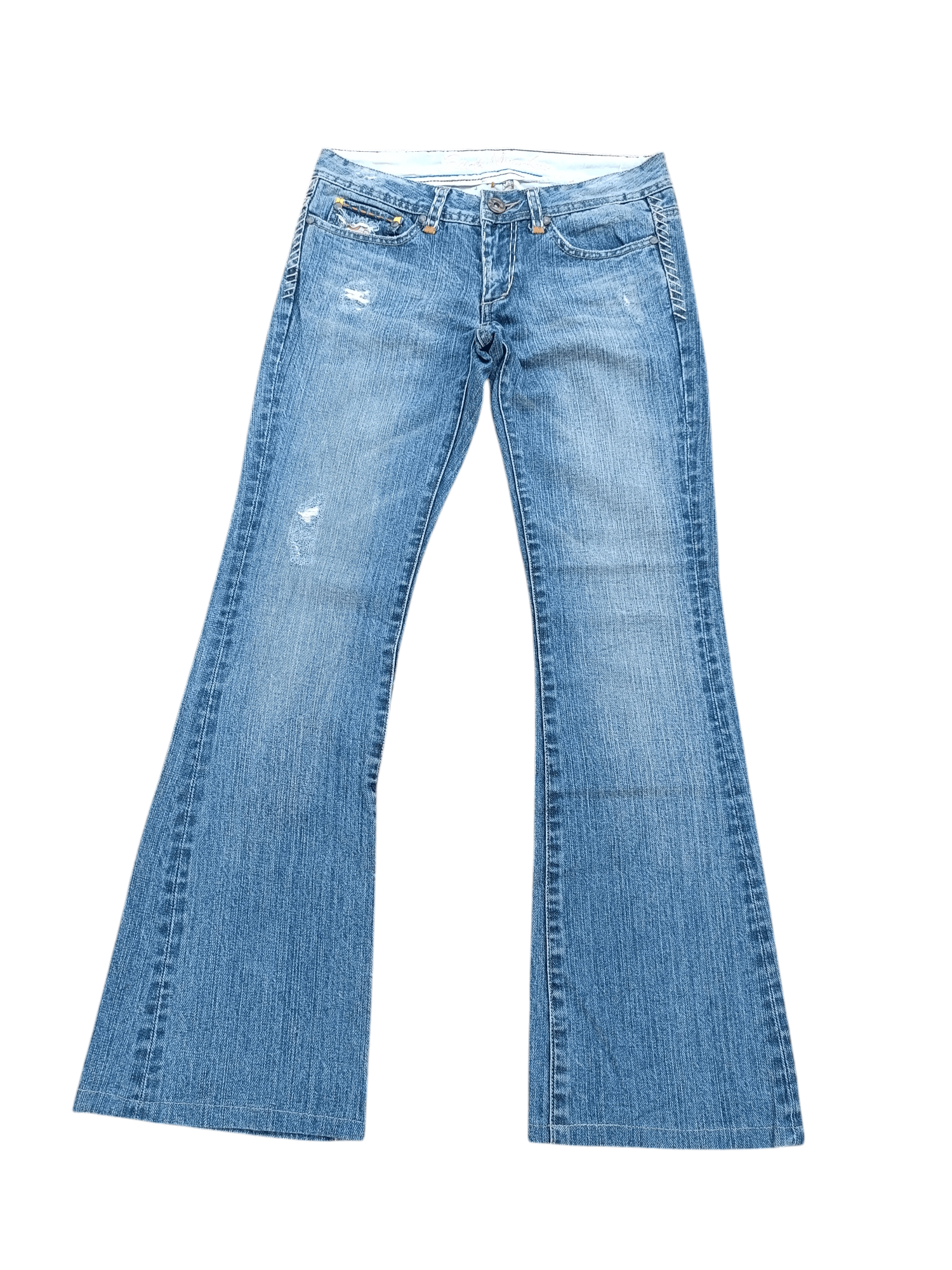 Japanese Brand FLARED ⚡️ Back Number Floral Distressed Faded Bootcut Denim Size US 30 / EU 46 - 5 Thumbnail