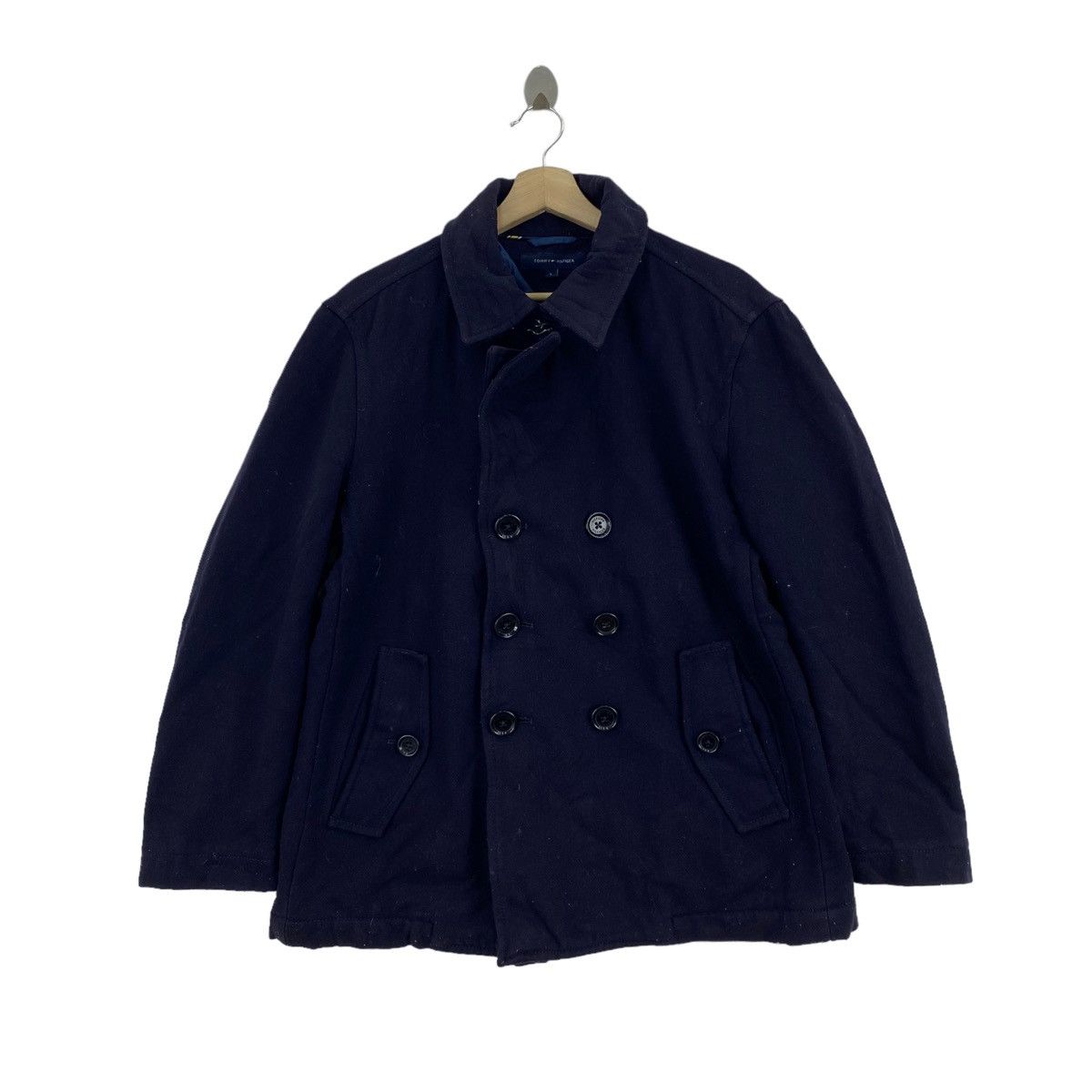 Tommy Hilfiger Vintage TOMMY HILFIGER Wool Navy Double Breasted Coat Size US L / EU 52-54 / 3 - 1 Thumbnail