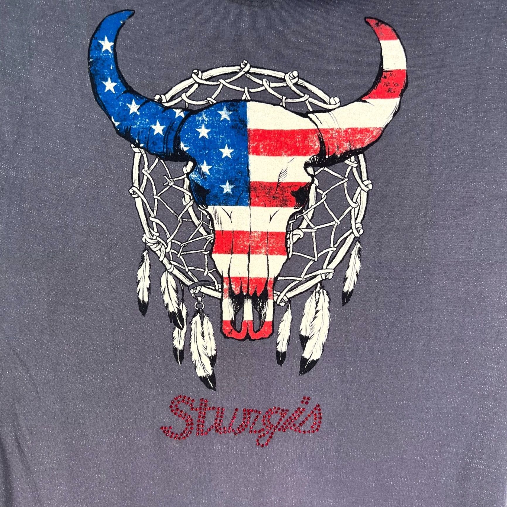Native Sturgis Black Hills Rally Native Buffalo Top Womens Gray L Sequin Lace Cotton Polyester Blouse Casual Shirt RWB Motorcycle Theme Womens Size L / US 10 / IT 46 - 2 Thumbnail