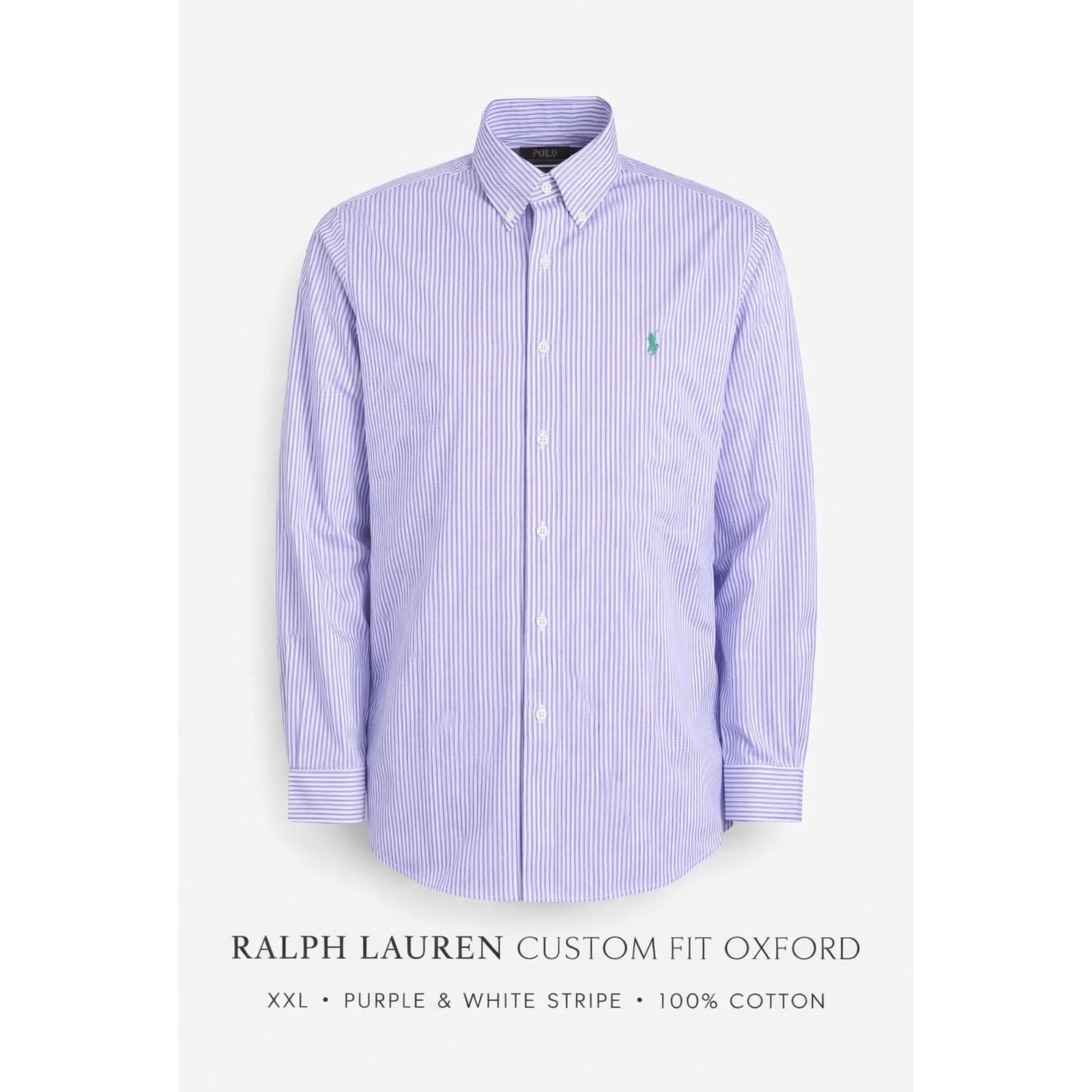 Ralph Lauren Ralph Lauren Custom Fit Oxford Purple White Striped Size US XXL / EU 58 / 5 - 1 Thumbnail