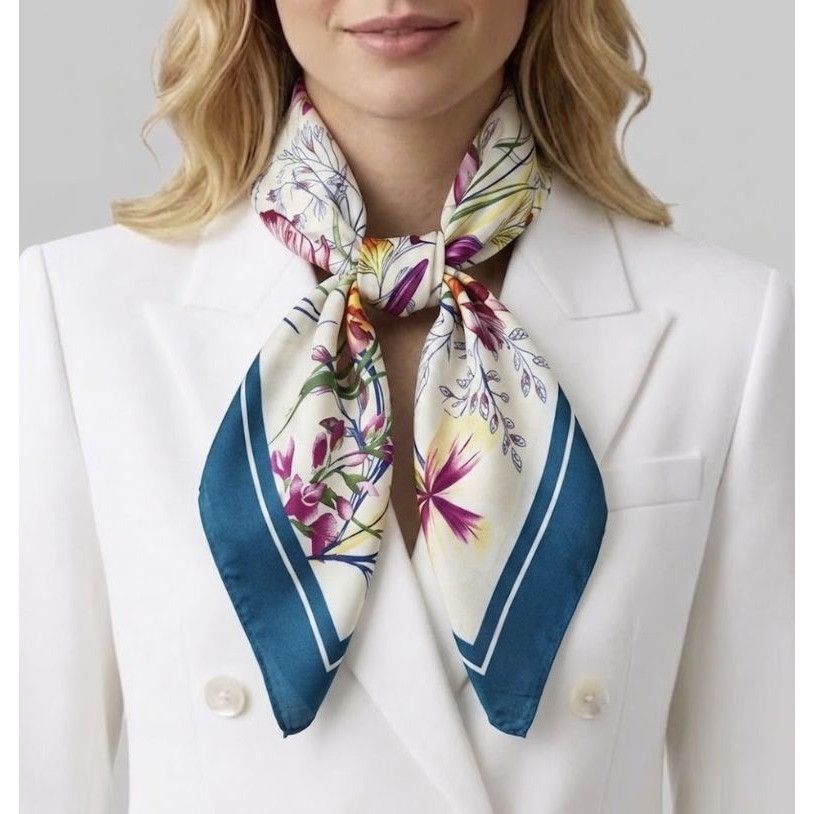 Other ⭐Luxur Elegant Purple Floral Silky Square Scarf Leaf Floral Size ONE SIZE - 1 Thumbnail